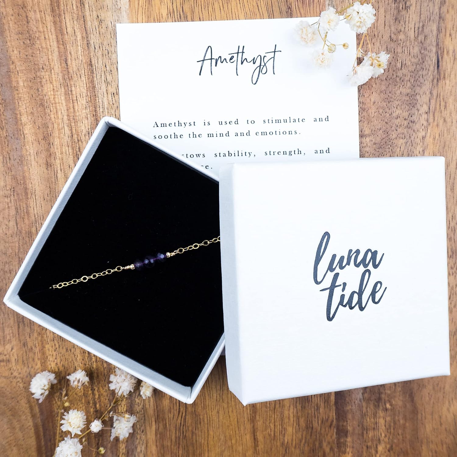 Luna Tide Amethyst Dainty Bracelet in 14k Gold Fill