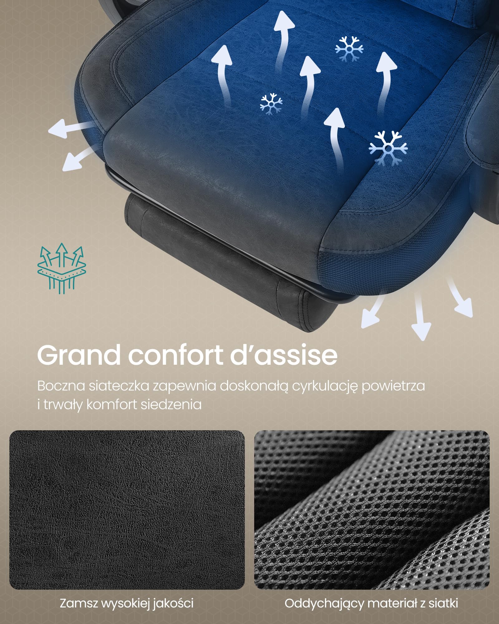 SONGMICS Fotel gamingowy, krzesło biurowe, krzesło komputerowe, ergonomiczny design, z podnóżkiem, regulowanym zagłówkiem, podparciem lędźwiowym, udźwig 150 kg, kolor czarny atramentowy OBG077BH21