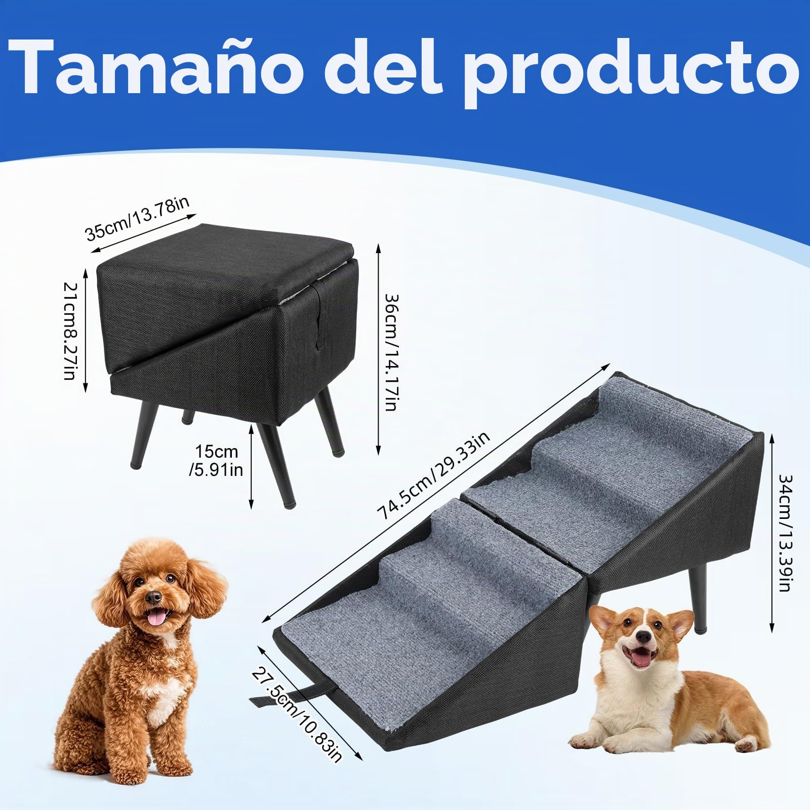 Escalera Plegable para Perros Pequeños y Gatos, Escalera Antideslizante