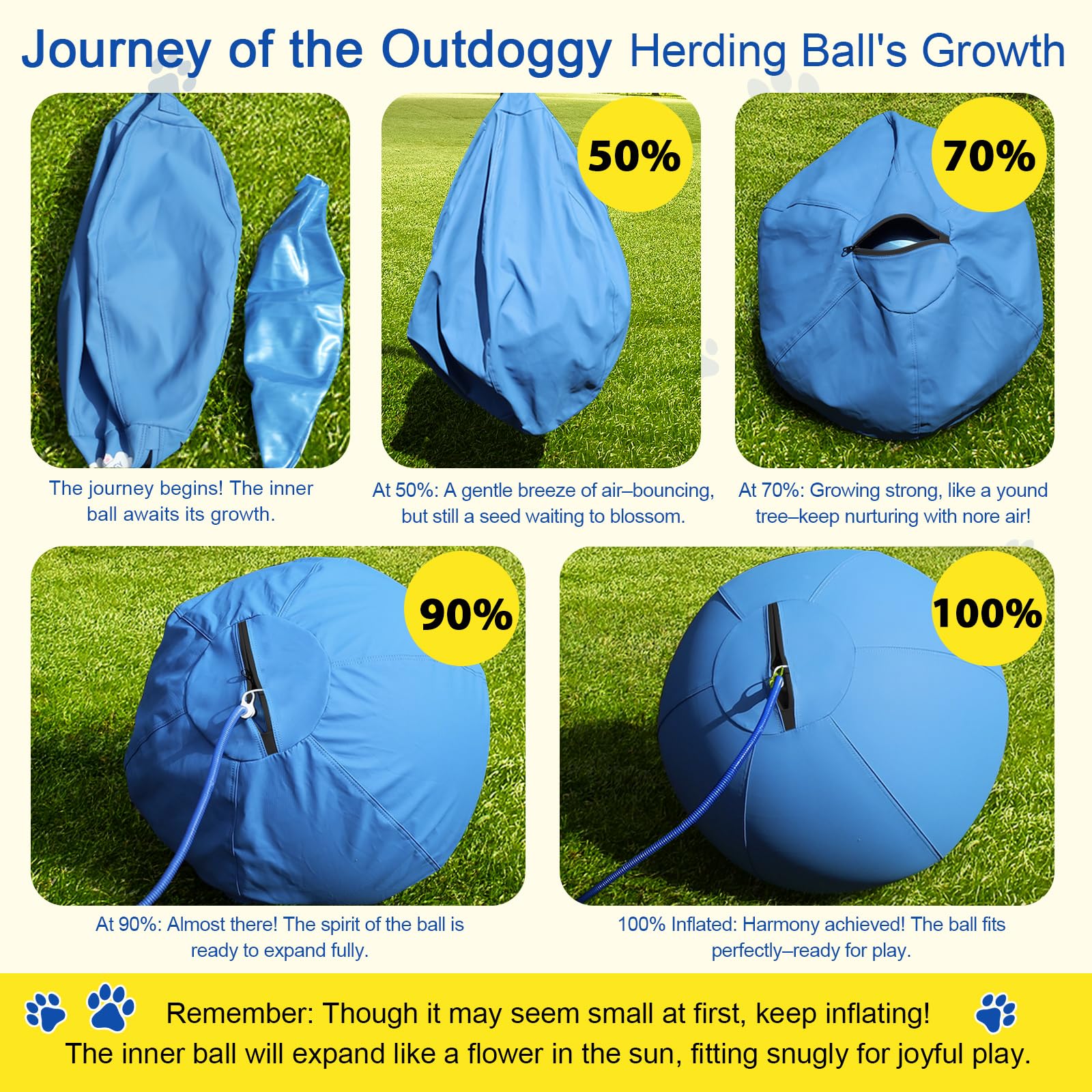Verbesserter Herding Ball für Hunde, 35,6 cm, integrierte Glocke und robuste Doppelschicht für Aussie, Border Collie, Corgi, kleine und mittelgroße Hunde, drinnen und draußen, Blau