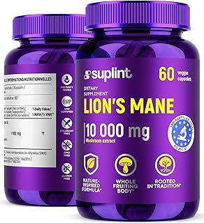 Lion’s Mane Mushroom Supplement 10,000 mg | Dietary Supplements for Memory, Focus & Clarity | Daily Immune System Support Complex for Women & Men | Non-GMO, Gluten-Free, Vegan | 60 Capsules