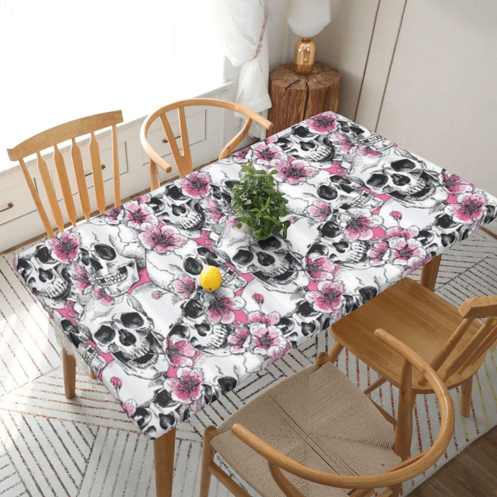 BNVSADC Floral Skull Printed 5FT Tablecloth Polyester Kitchen Water Resistant Table Cloth Dining Table Decoration Table Covers, 152x76 CM