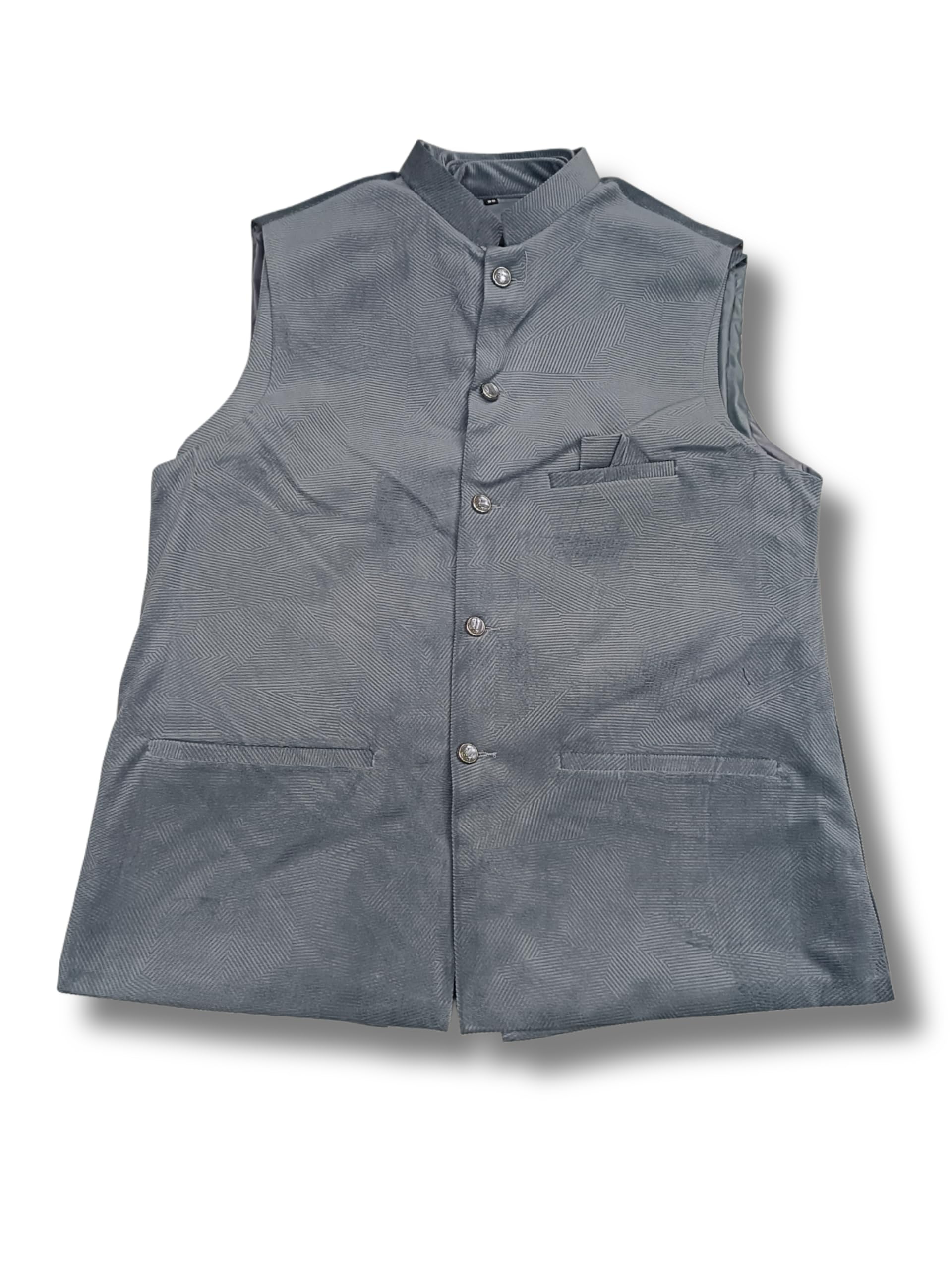 Men's Jacquard Silk Blend Nehru Jacket, Mandarin Collar, Regular Fit, Grey, Two Front Welt Pockets-picture-50