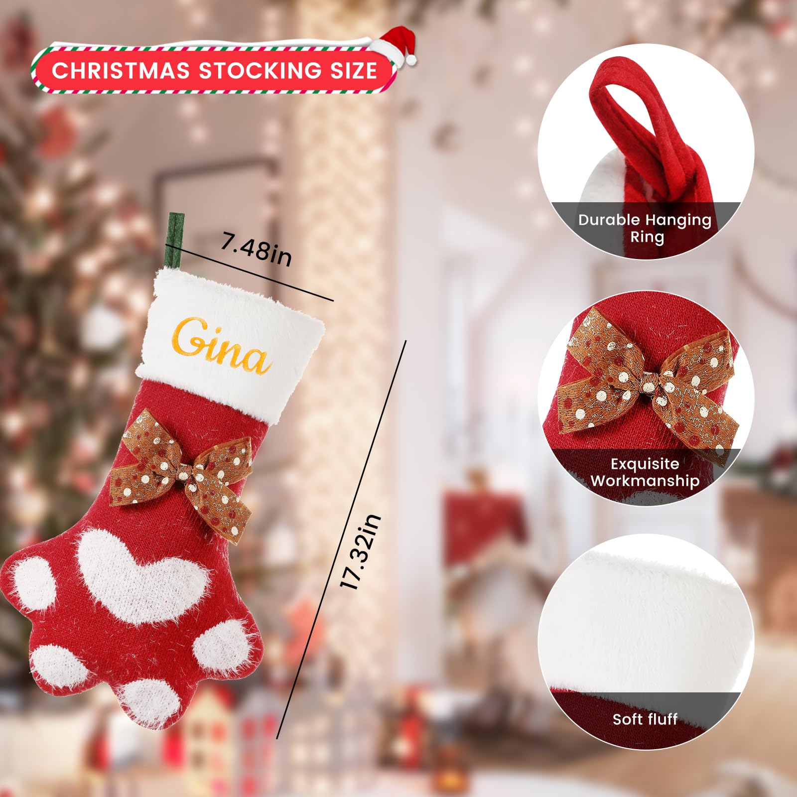 SINKSONS Custom Christmas Stockings - Unique Paw-Shaped Cat Christmas Stocking for Your Beloved Pets, Fireplace Hanging Xmas Decorations, Tailored with Names for Cats (1 pcs)