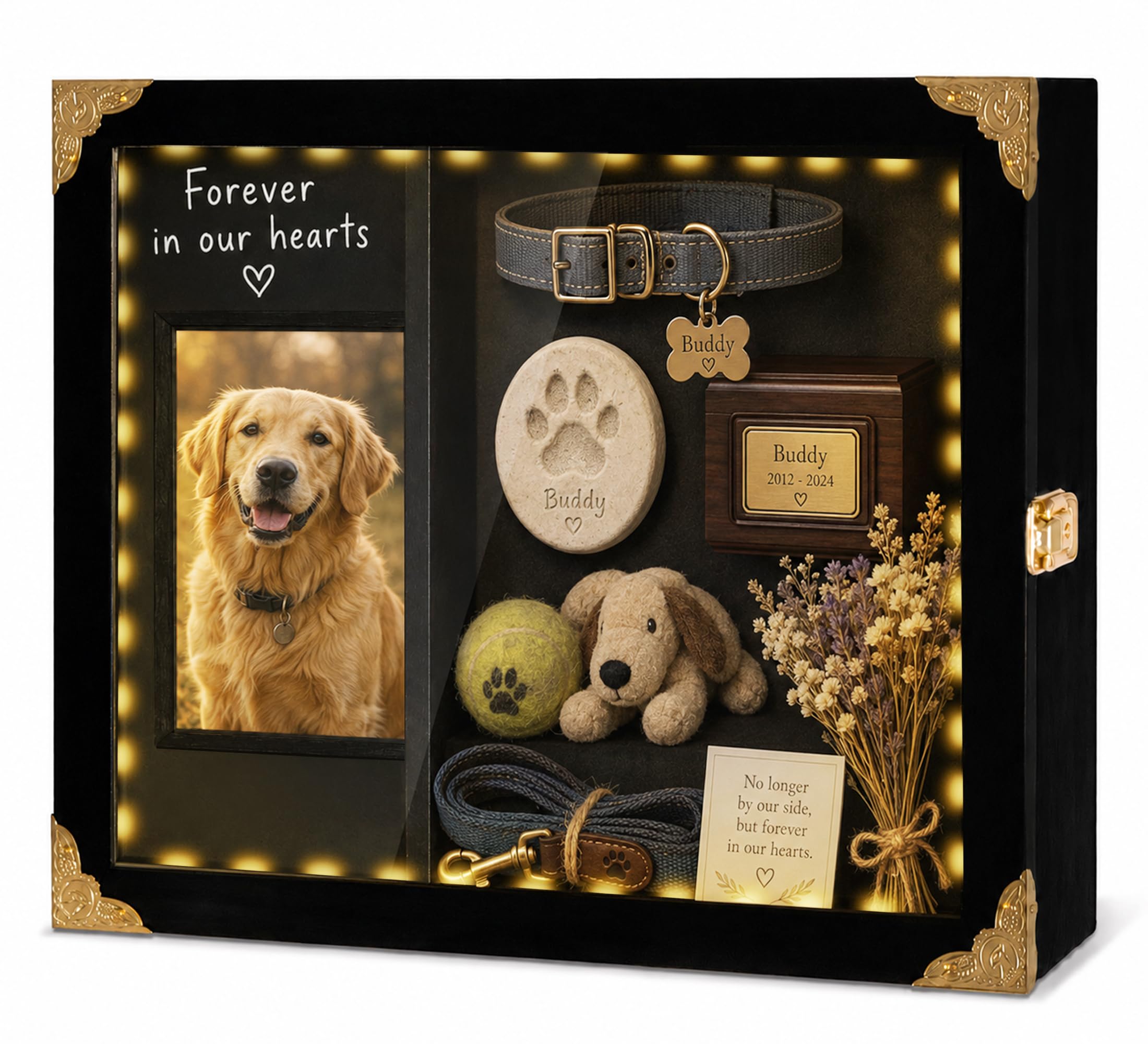 Large Lighted Shadow Box Display Case with Shelves, Black