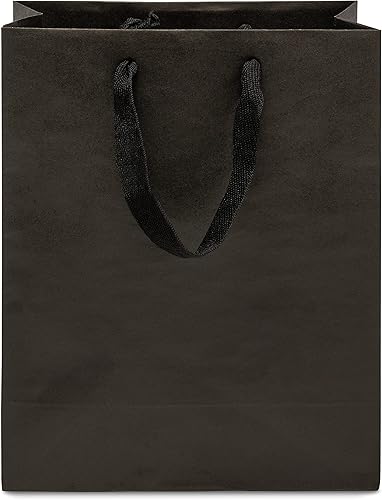 Miniatura 7 de Bolsas de regalo negras con asas, 8 x 4 x 10 pulgadas, paquete de 25 bolsas de compras de diseñador a granel, pequeñas bolsas de regalo con asas de