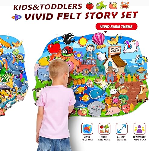 Miniatura 3 de SKOLESK Juego de 77 piezas de tablero de fieltro de animales de granja, juego de mesa de historia preescolar con temática de granja de aprendizaje