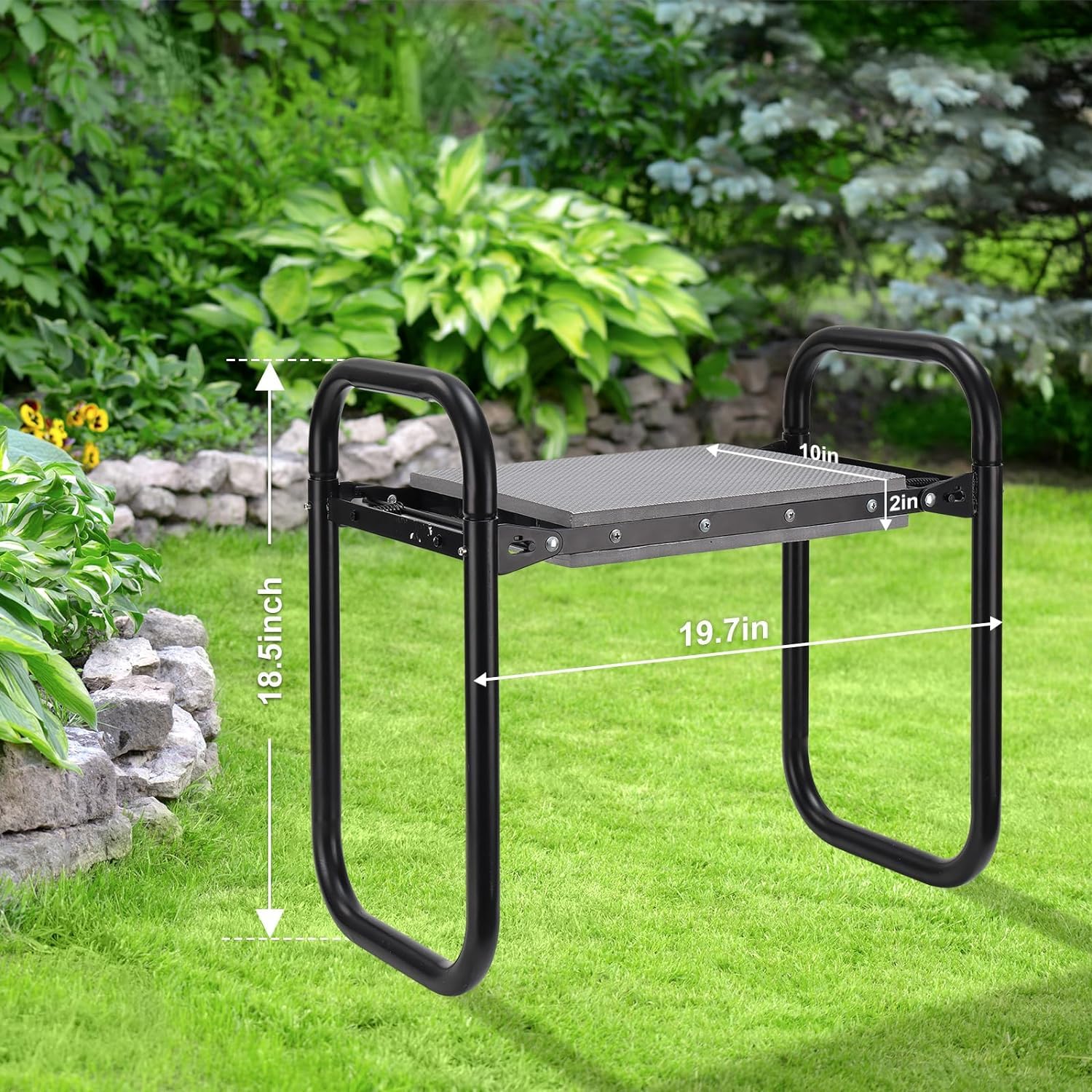 Tabouret de Jardin Pliable, Banc Agenouilloir avec Coussin de Confort de 5 cm d'Epaisseur, Capacité de 180 kg pour Jardinage Banc de Jardin pour Seniors, Femmes, Hommes/Noir