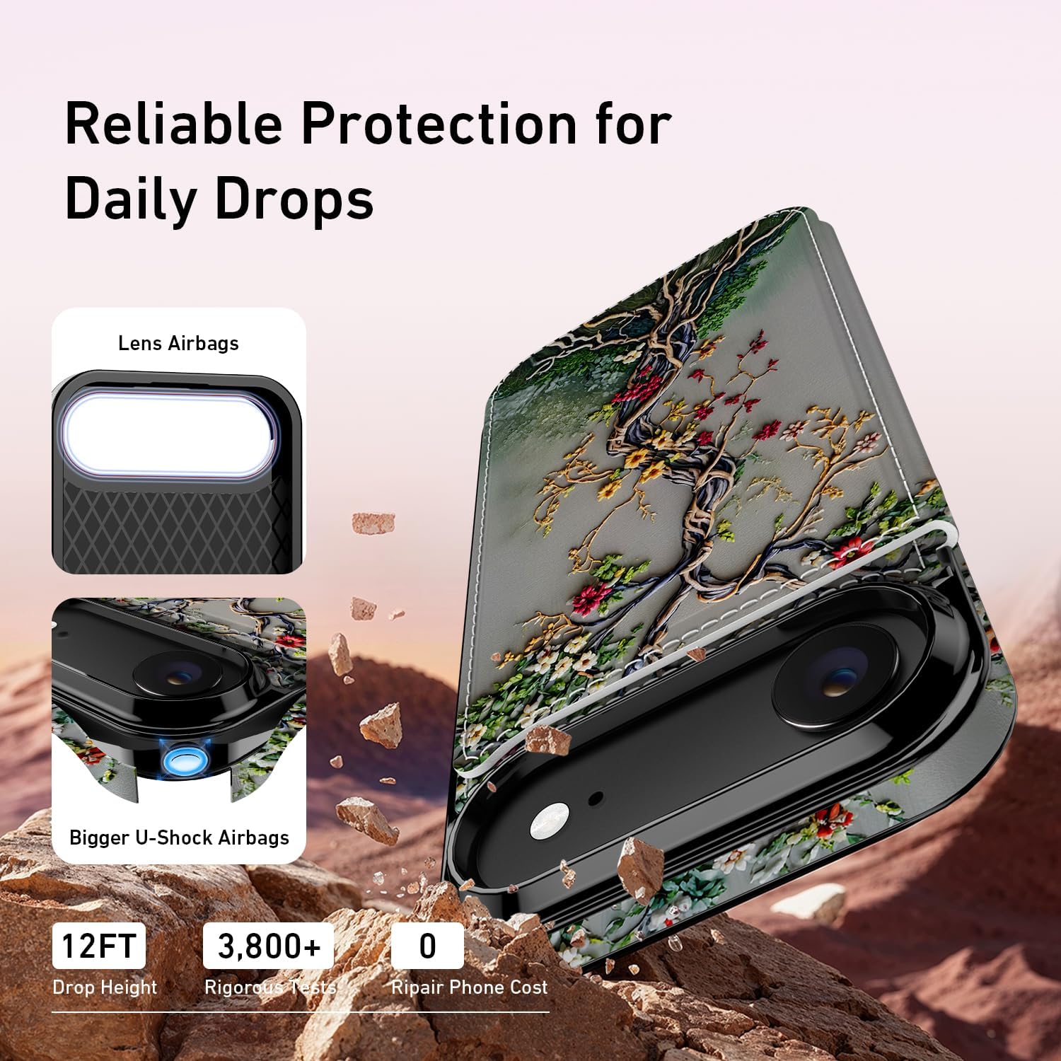 FUNMIKO for iPhone Air Case Wallet with Card Holder + Cash Clip, RFID-Blocking, Military-Grade Drop Protection & UV-Printed Artwork, Phone Case for iPhone 17 Air - Blooming Tree of Life - Image 5