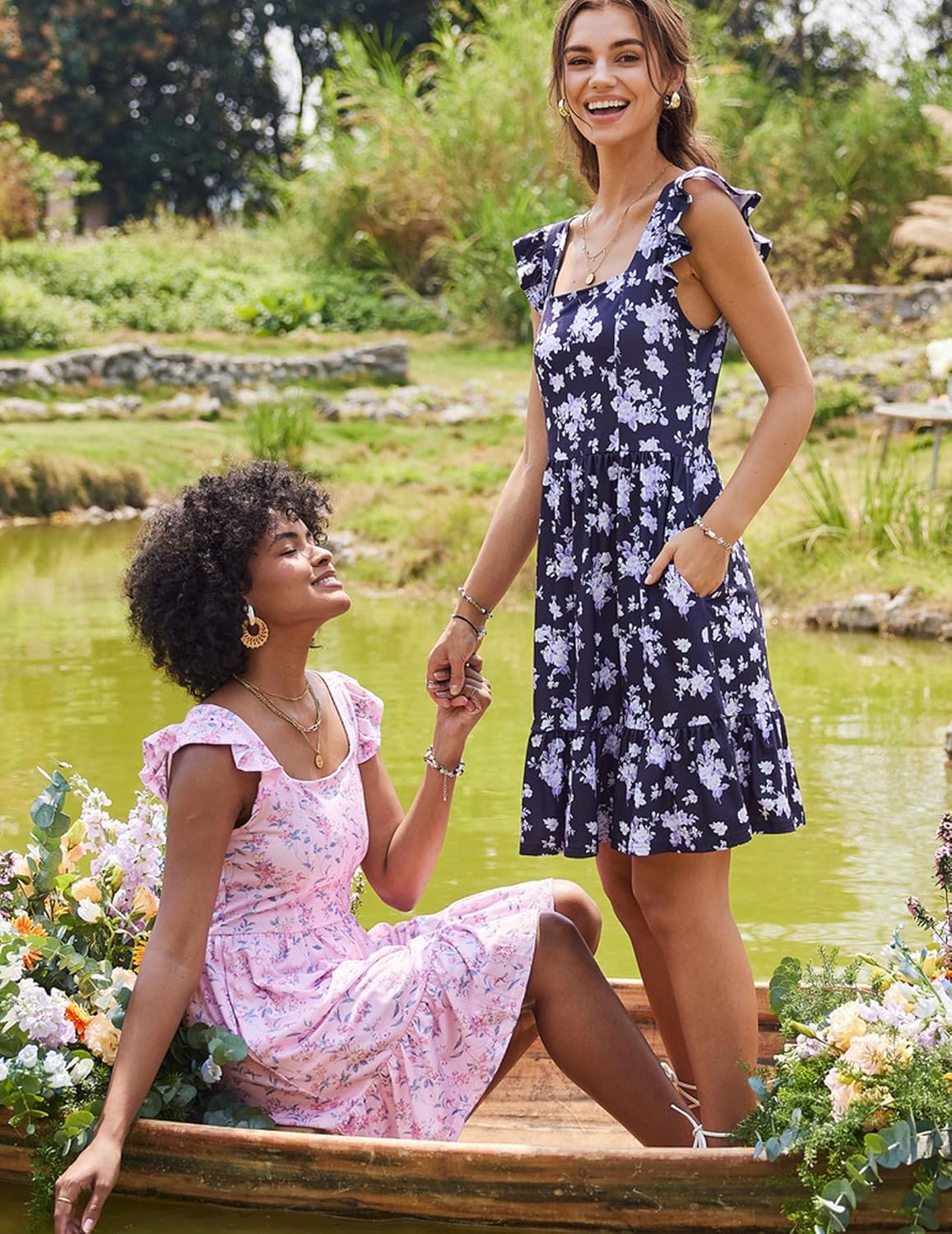 Zeagoo Womens Summer Dress Casual Ruffle Tiered Floral Square Neck Sundresses Beach Boho Mini A-line Dress 2026 with Pockets - Image 4