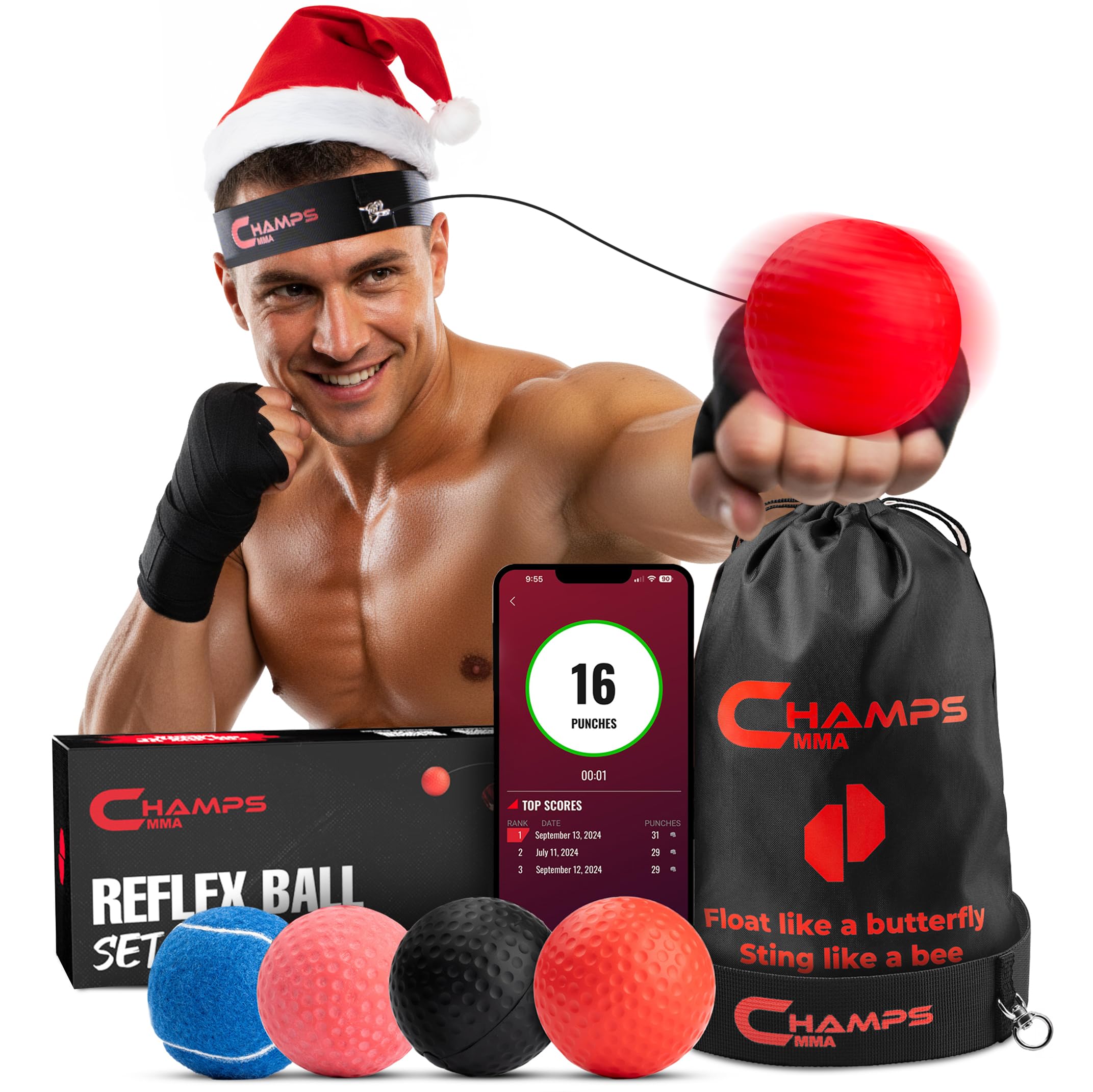 Champs MMA Boxing Reflex Ball Set with Punch Counter App | 4 Balls with Varying Weights, Headband & 4 Spare Strings to Improve Speed, Hand Eye Coordination Training | Boxing Equipment, MMA Gear Gift