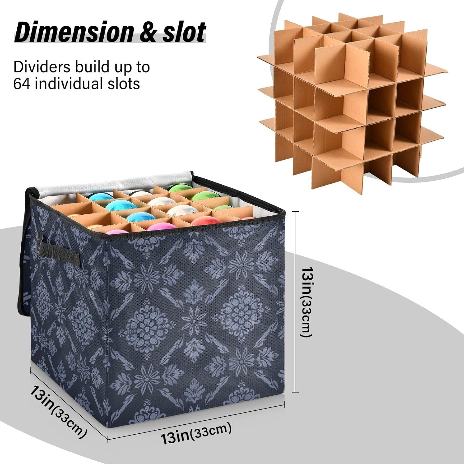 High Capacity Christmas ornament organizer storage Holds Up to 64, Zippered Top foldable Holiday Storage Case with Lid,Dark Blue Snowflake