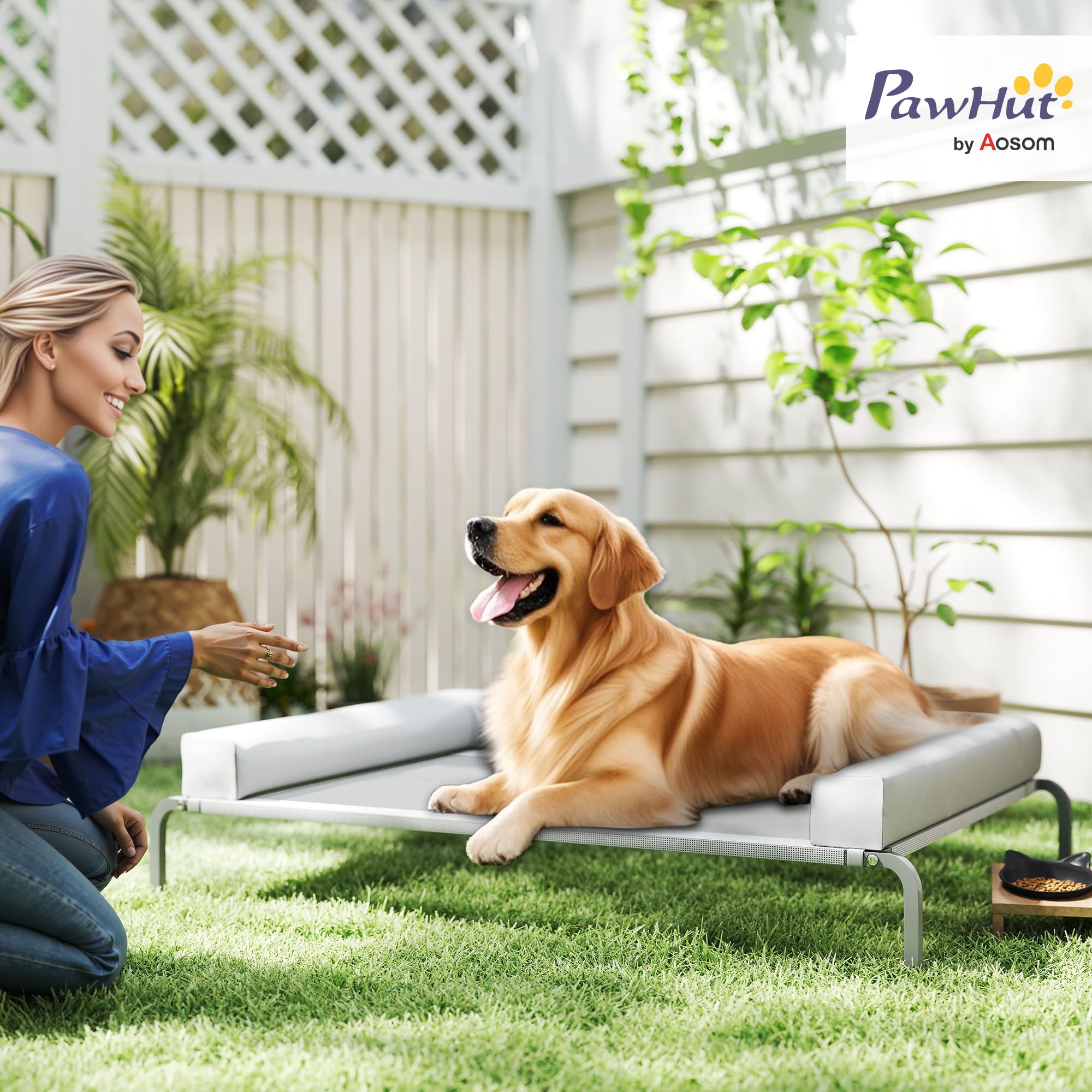 PawHut Cama Elevada para Perros Refrescante con Refuerzos Extraíbles Cama Elevada para Perros Grandes Portátil con Malla Transpirable Marco de Acero para Interior Exterior 130x90x30 cm Gris Claro