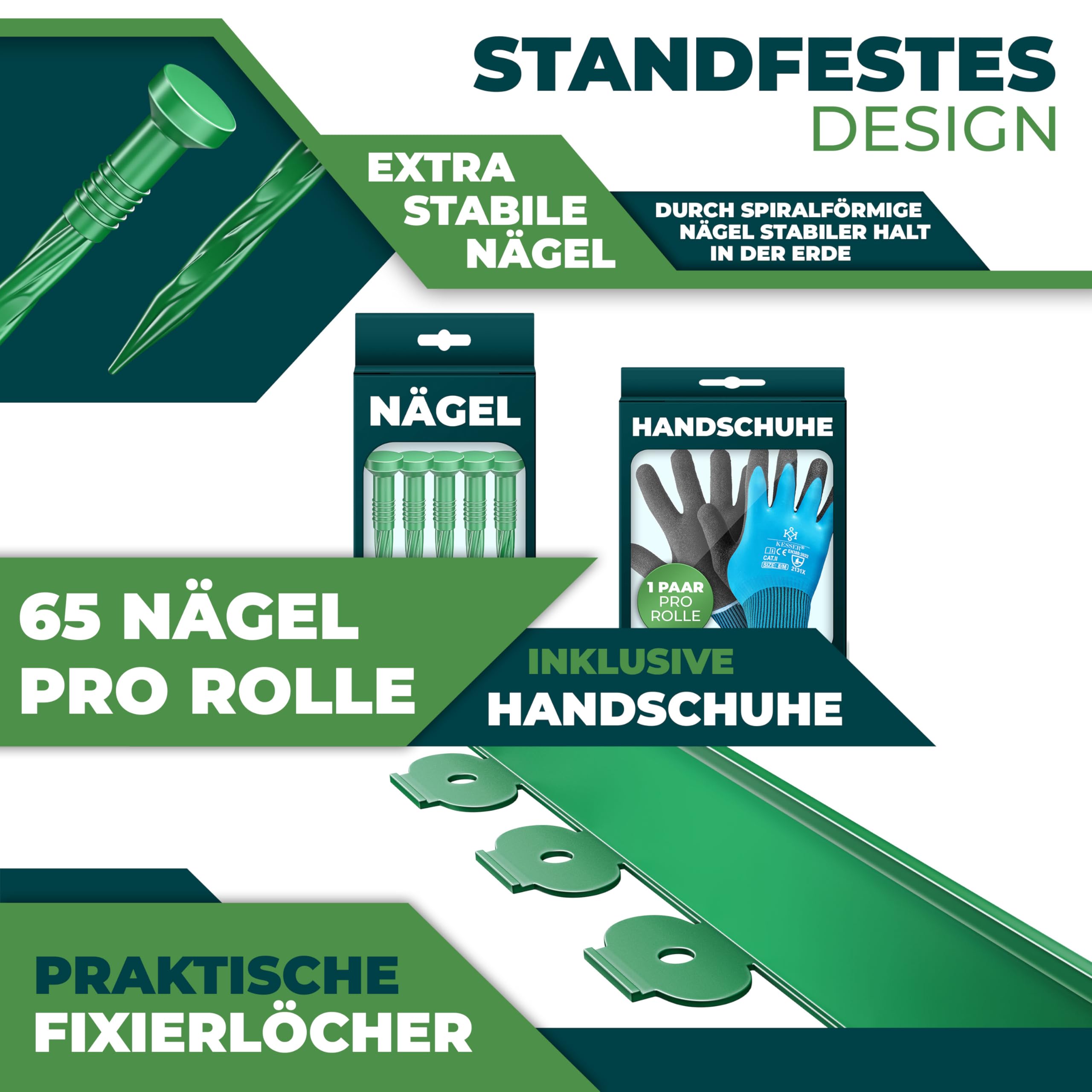 KESSER® Flexible Rasenkante Aus Kunststoff Länge 20m Höhe 5cm, Mit 130