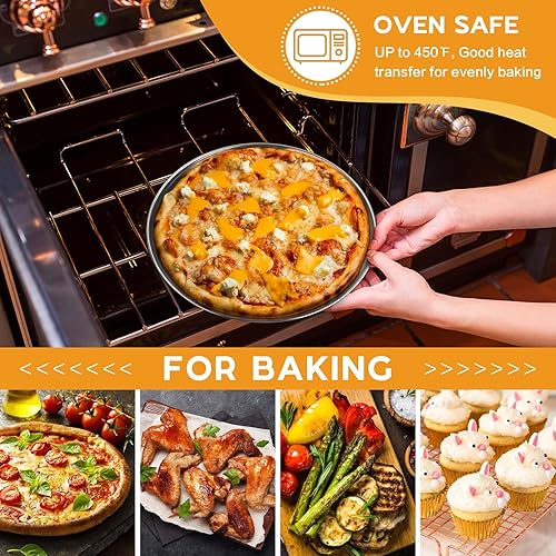 Miniatura 5 de P&P CHEF Sartenes para pizza de 10 pulgadas (4 piezas), bandeja redonda de acero inoxidable para hornear pizza, bandeja para pastel de galletas,