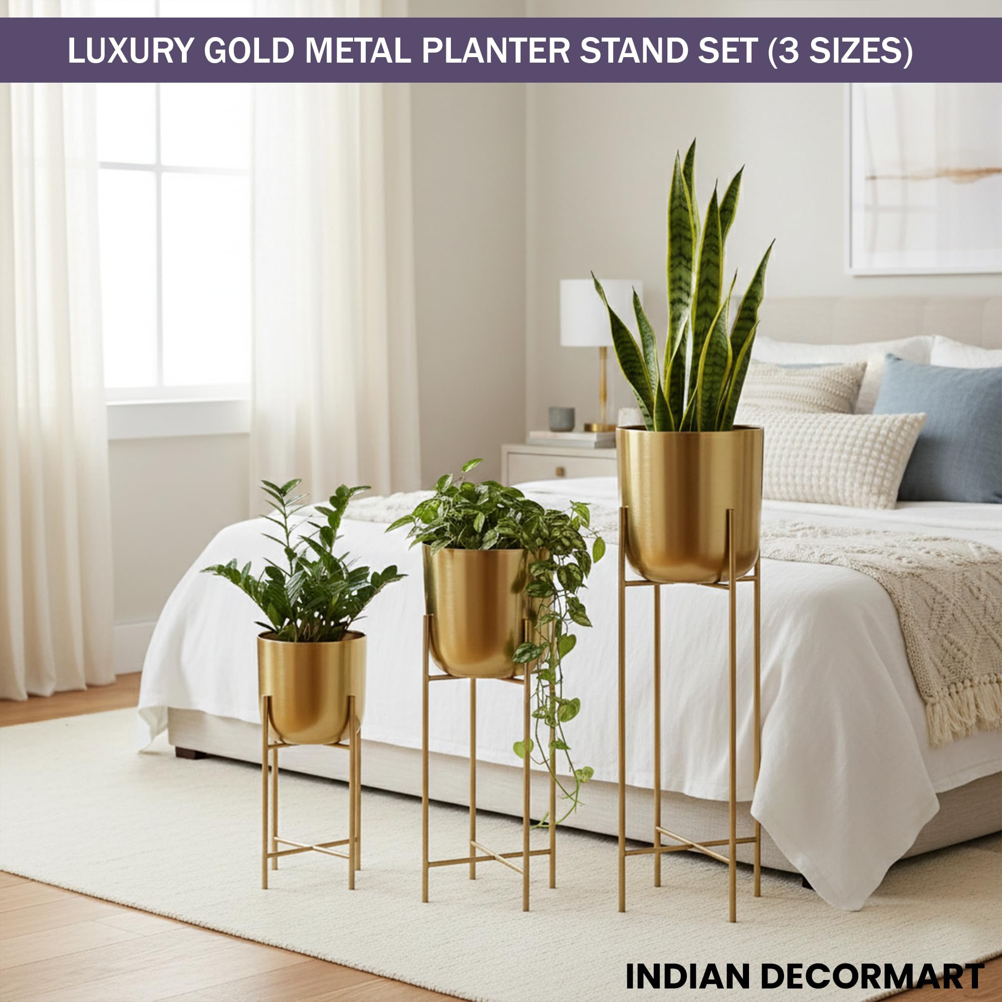 Metal Flower Planters - Set of 3 (Gold) -2