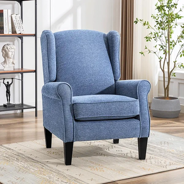 FLUSGO Accent Chair, Modern Living Room Chairs with Wingback, Comfy Upholstered High Back Single Sofa for Bedroom, Mid-Century Reading Armchair Sillas para Sala