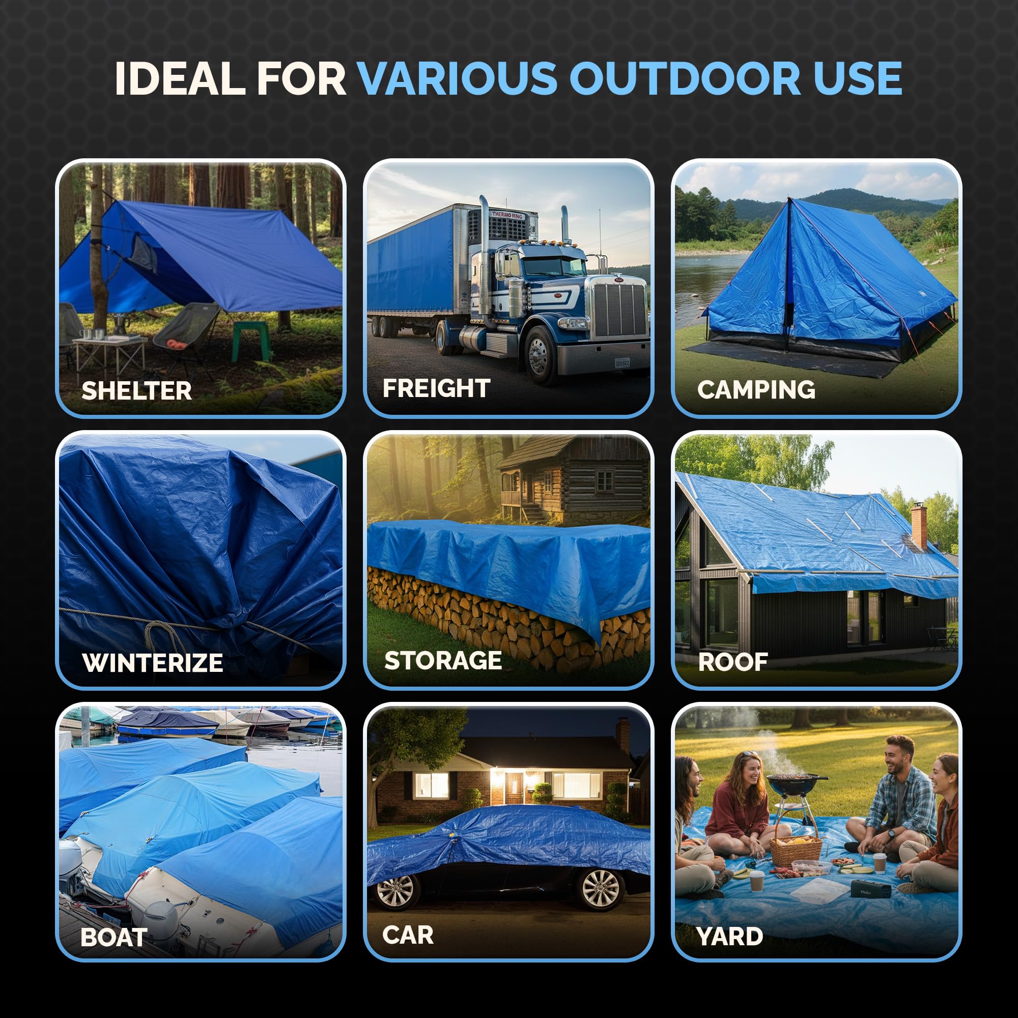 Dry Gear Tarps 20x30 Blue Tarp Waterproof – 5 MIL Thick Tarpaulin