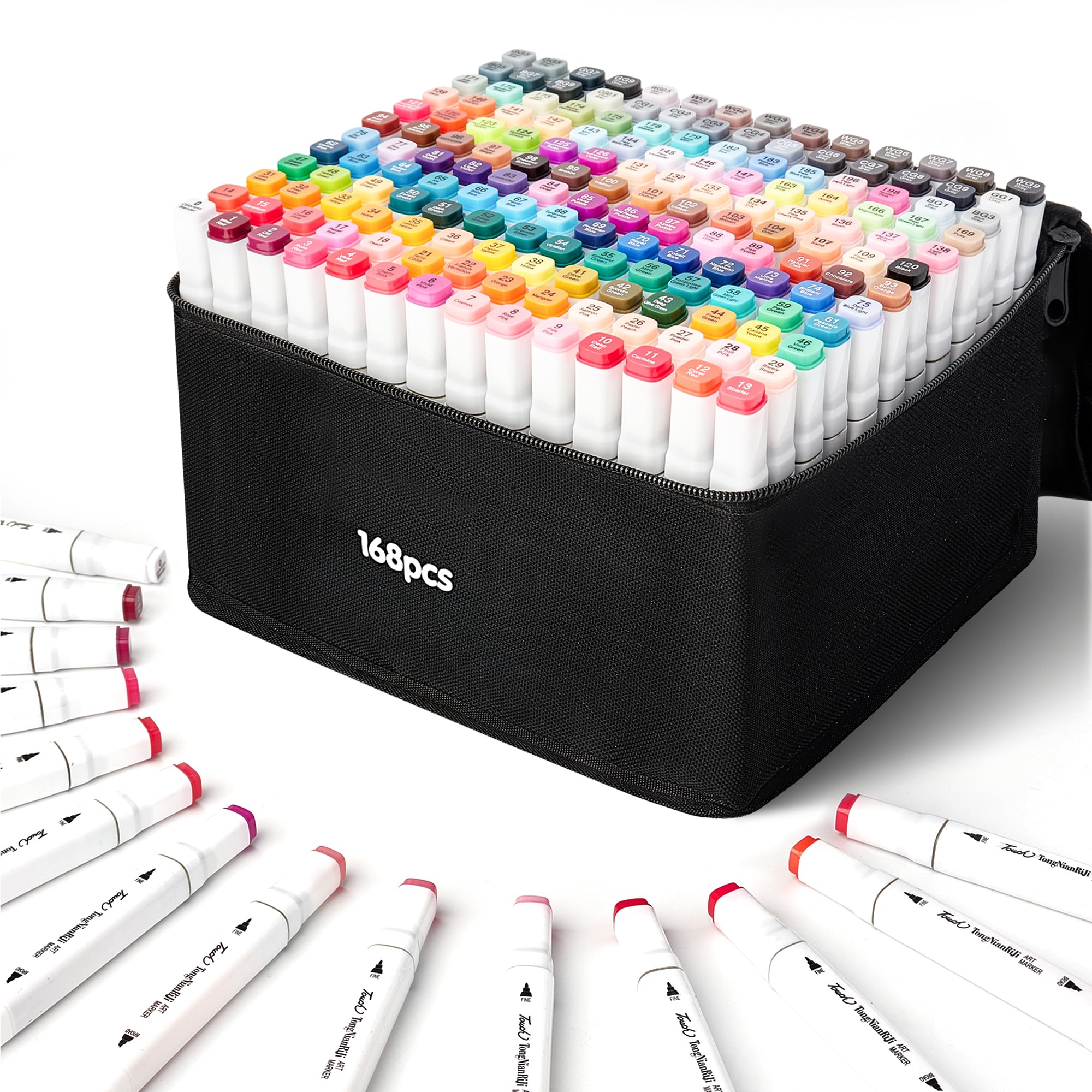 Alcohol Markers 168 Colors Dual Tip Art Markers Set with Fine Chisel Tips for Adult Coloring Drawing Sketching