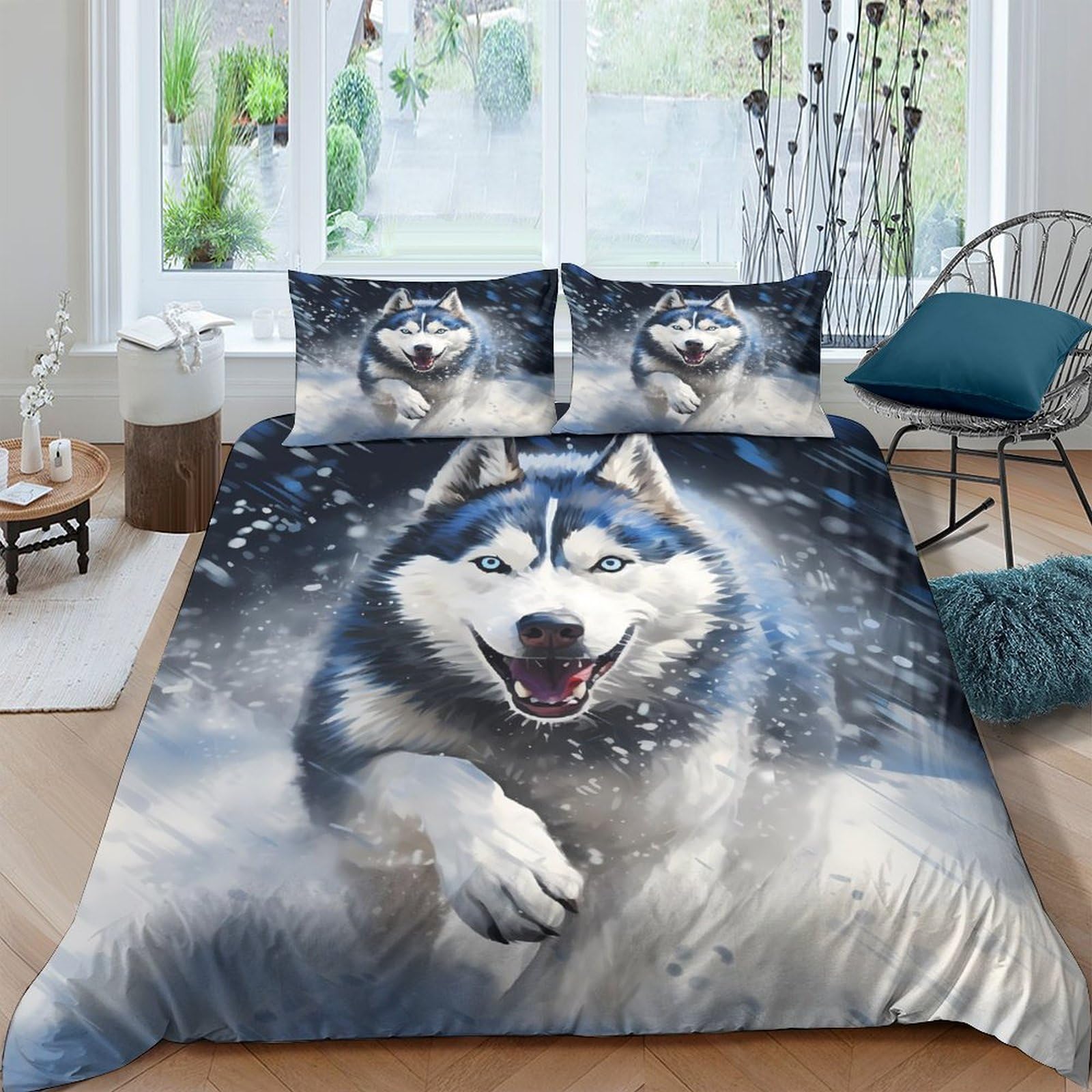 Ctjqhvkz Style-4 3D Printed Husky Snow Wolf Fitted Sheet Microfiber Soft Bed Cover For Bedroom Dorm Mattress Protection Decor, Easy Care Single（135X200cm）