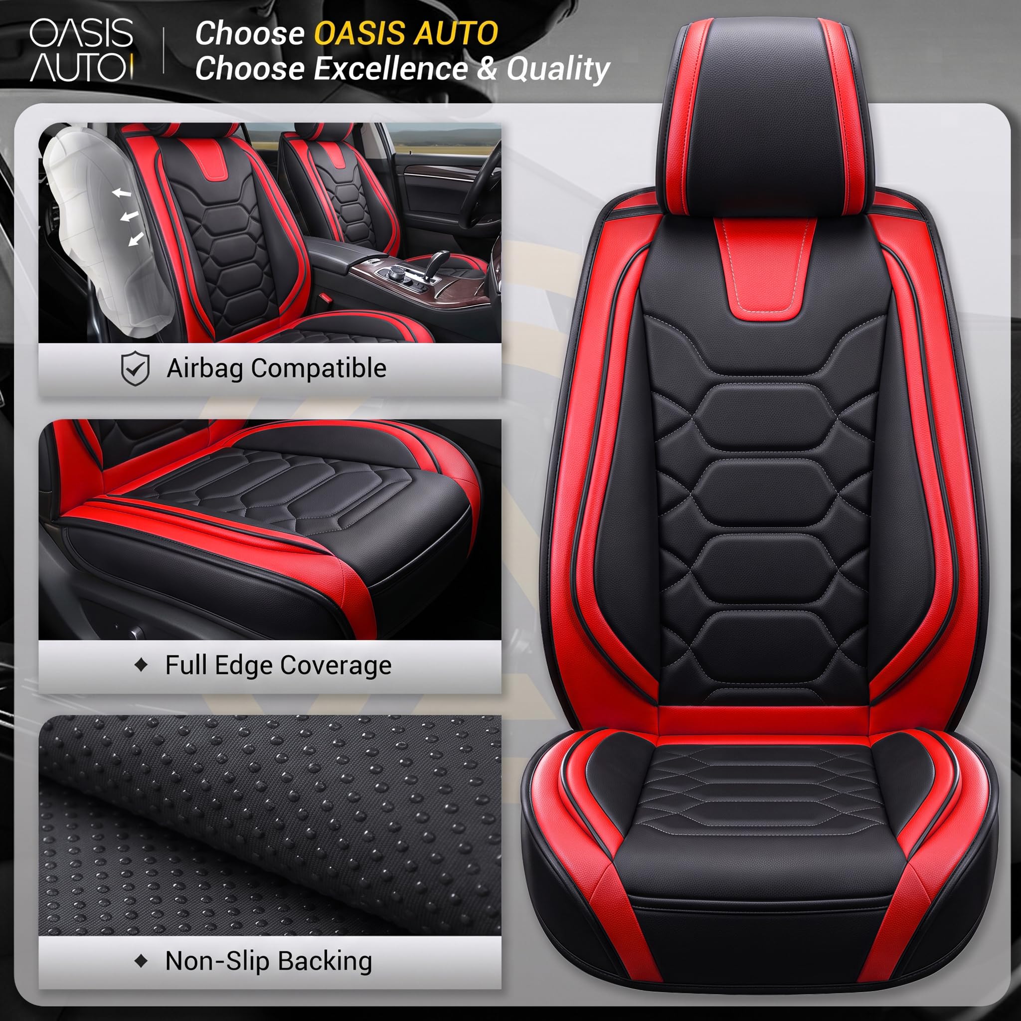 OASIS AUTO Car Seat Covers Full Set, Waterproof Faux Leather Seat Covers for Cars Universal Fit for SUV, Truck, Sedan, Black Premium Car Seat Protector with Front & Back Cushions — Amazon image 5