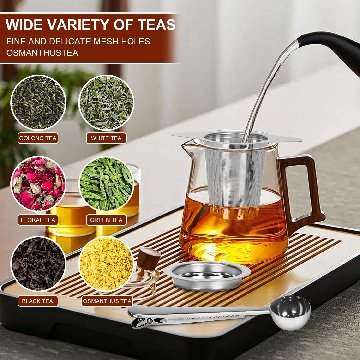 Monsully 2 Pezzi Infusore Tè, Filtro per il Tè Infusore Tisane Infusore Tè Acciaio Inox Infusore con Coperchio Inossidabile con Catenaper Foglie di Tè