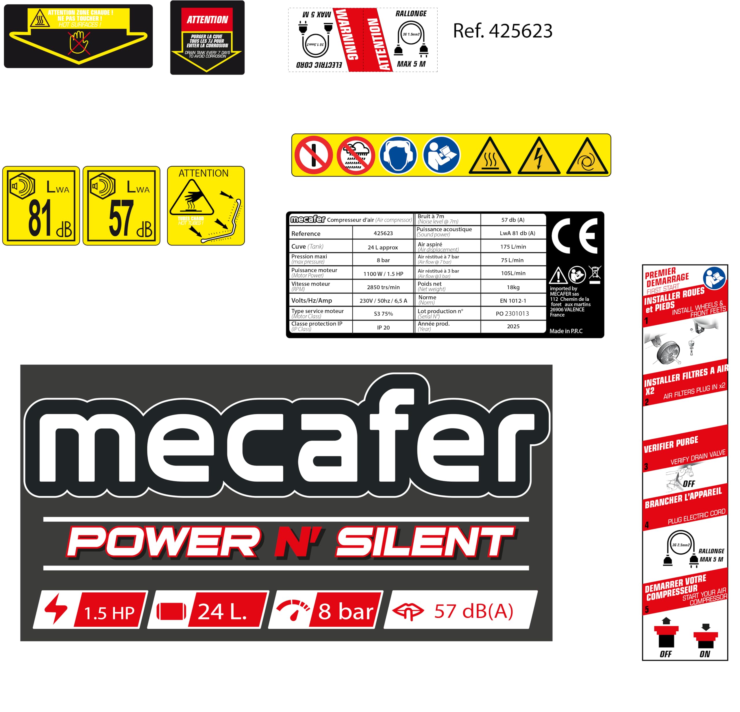 Mecafer Compresseur Power N' Silent 425623-24 L - 1,5 HP
