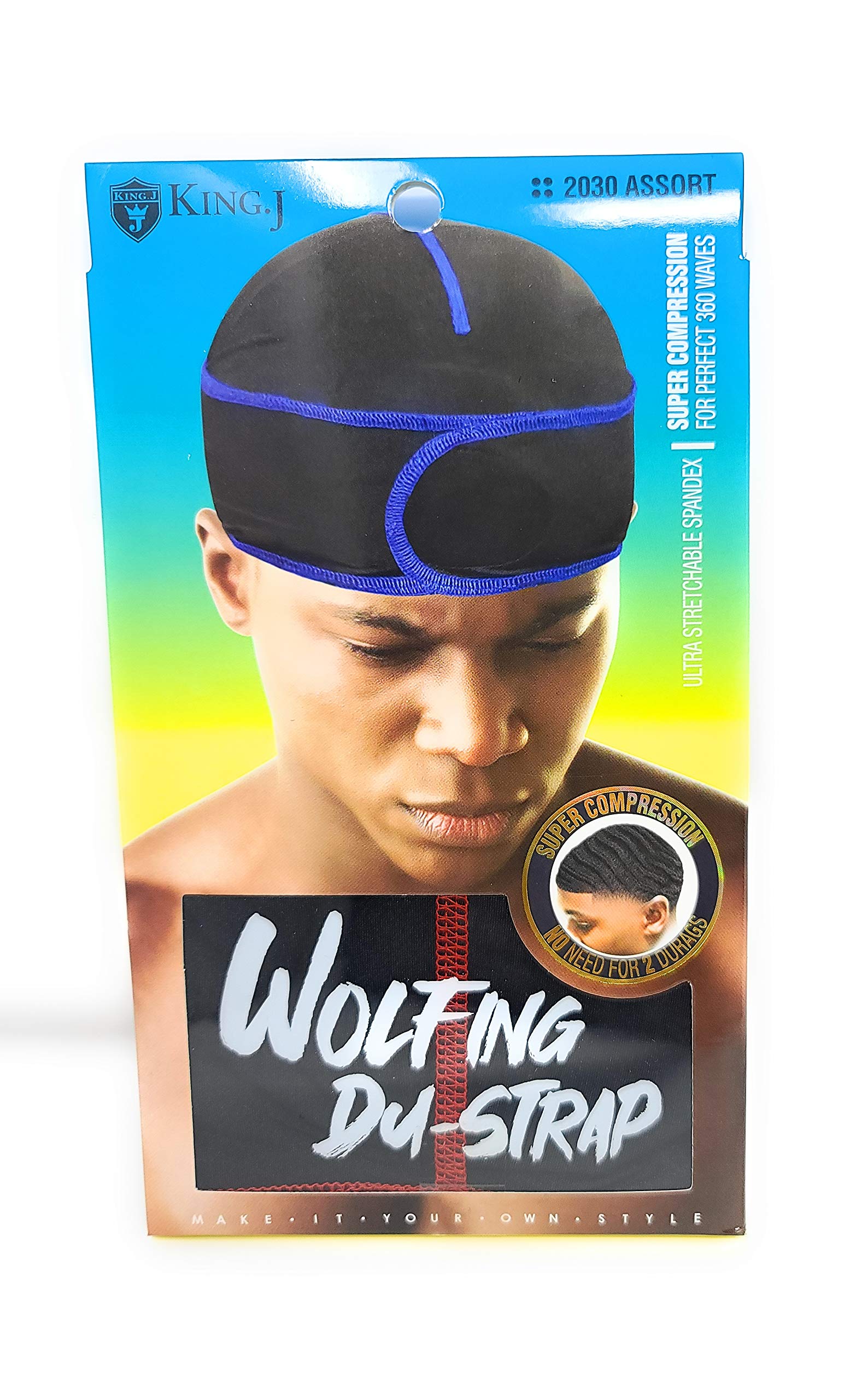 King J Wolfing Du-Strap #2030 No Strings-Snaps Stringless durag compressing cap, Black/Red, One size