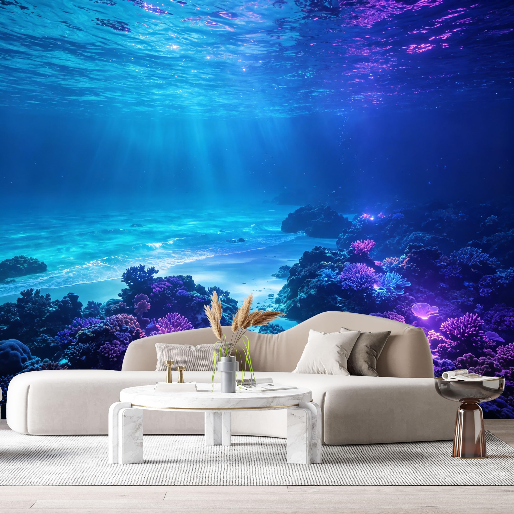 Custom Size Wall Murals Ocean Marine 3D Bioluminescent Coral Reef SelfAdhesiveWall Fabric Removable Wallpaper Wall Decor for Living Room Bedroom Bathroom