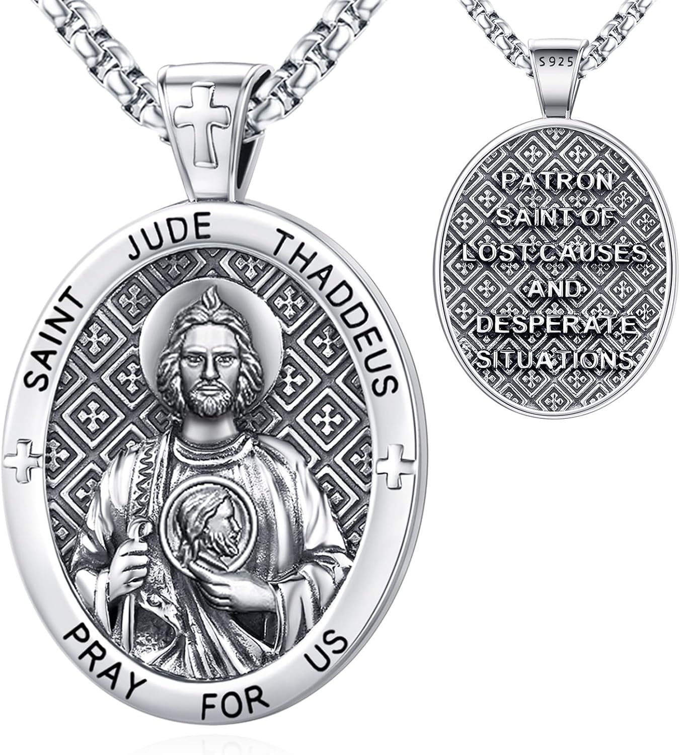Patron Saint Medals Amulet Necklace 925 Sterling Silver Protection Jewelry for Men Women with 20"/22"+2" Rolo Chain