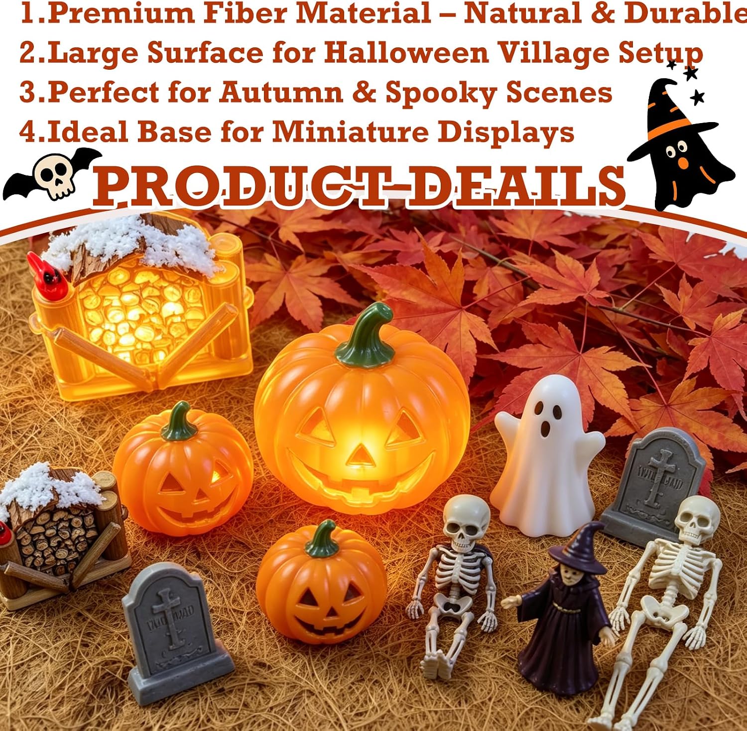 2pcs 39.3 * 15.7 Halloween Village Accessories Mat Natural Coconut Fiber for Spooky Town Landscape Accents Fall Coconut Fiber Mat for Halloween Autumn Scene Landscape Decoration