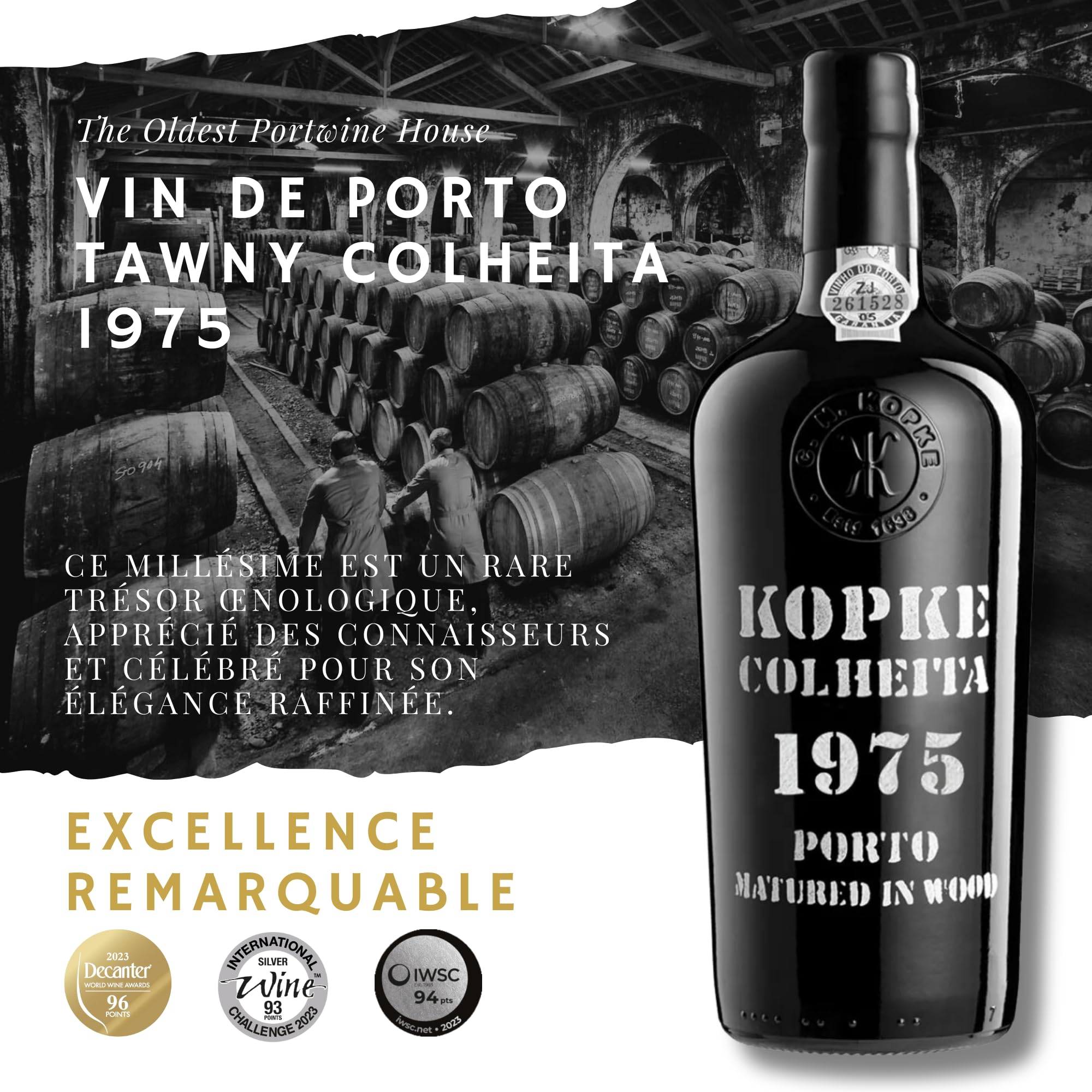 Kopke Porto Tawny Colheita 1975 – Porto Rouge en Coffret Cadeau Élégant | Vin de Dessert Vieilli en Fût de Chêne | Spécialité Portugaise, Idéal comme Cadeau d’Anniversaire 50 Ans | 0,75L, 20% Vol.