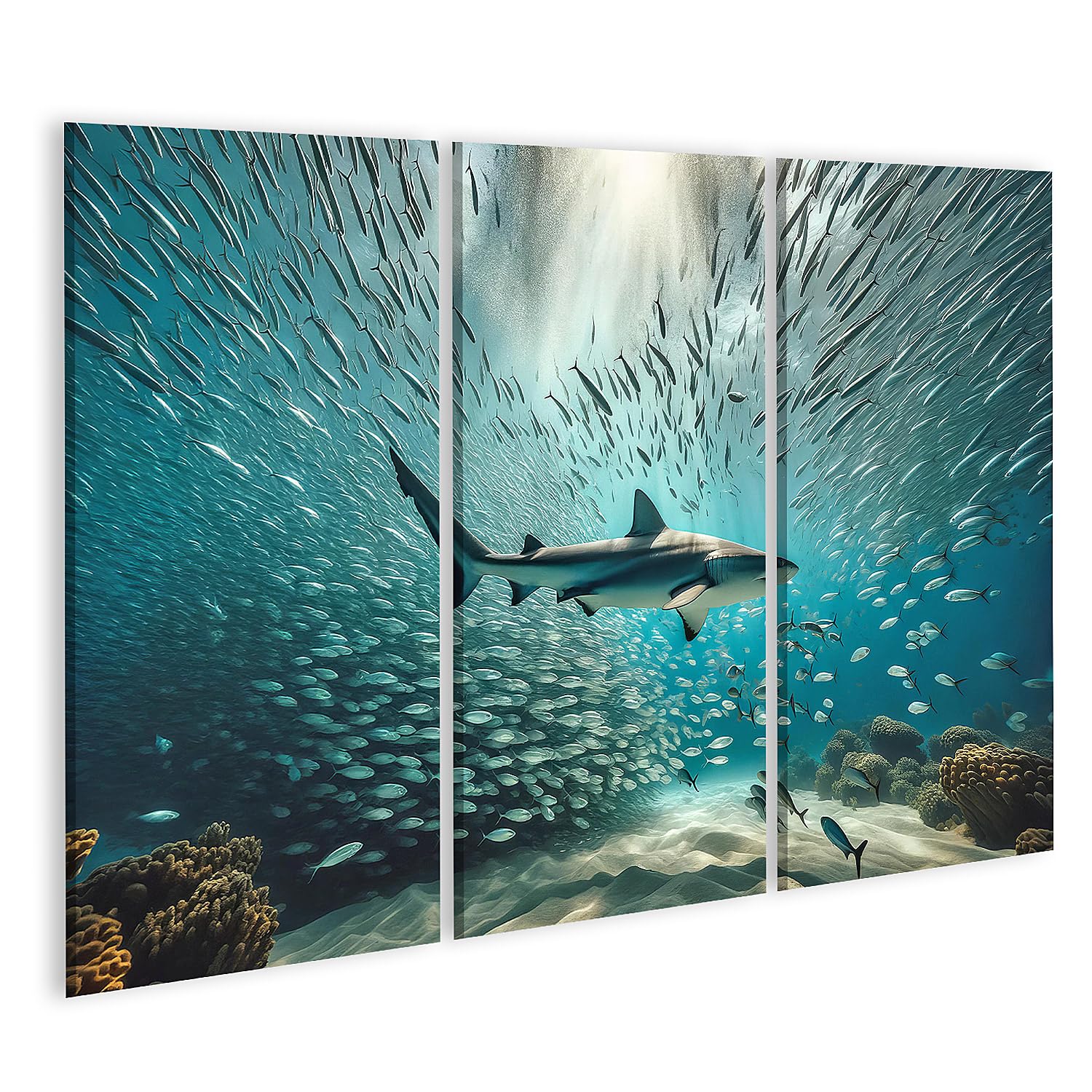 islandburner Quadro su tela, motivo: squalo e pesci nell'oceano, immagini di banco, poster