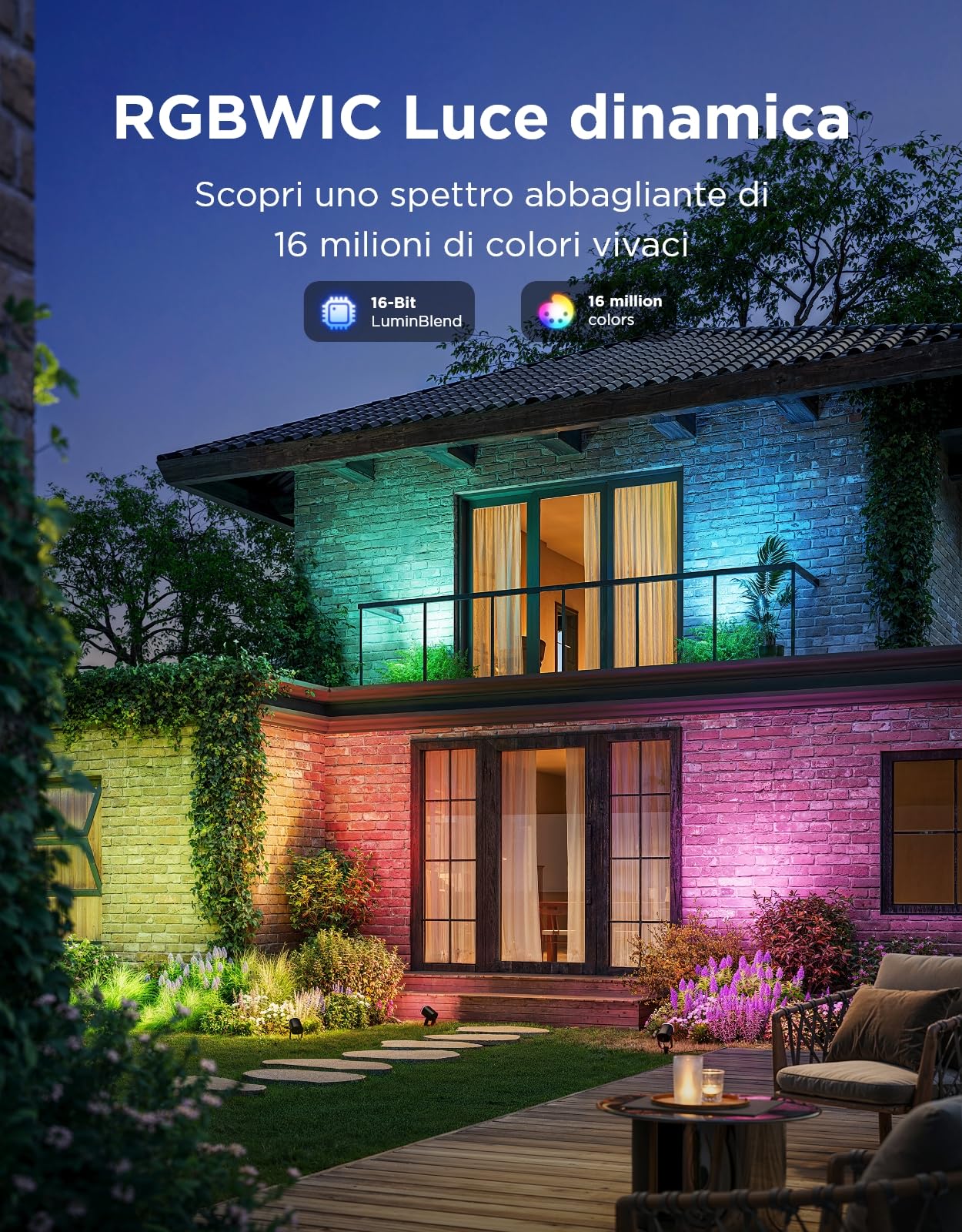 Govee Faretti da Esterno 2, RGBWIC Luci da Esterno, Dimmerabile 700lm, 2 pz | IP67, Luce da Giardino con 69 Scena e 16 Mio di Colori, Luci LED con Diversi Modi di Installazione, Funziona con Alexa