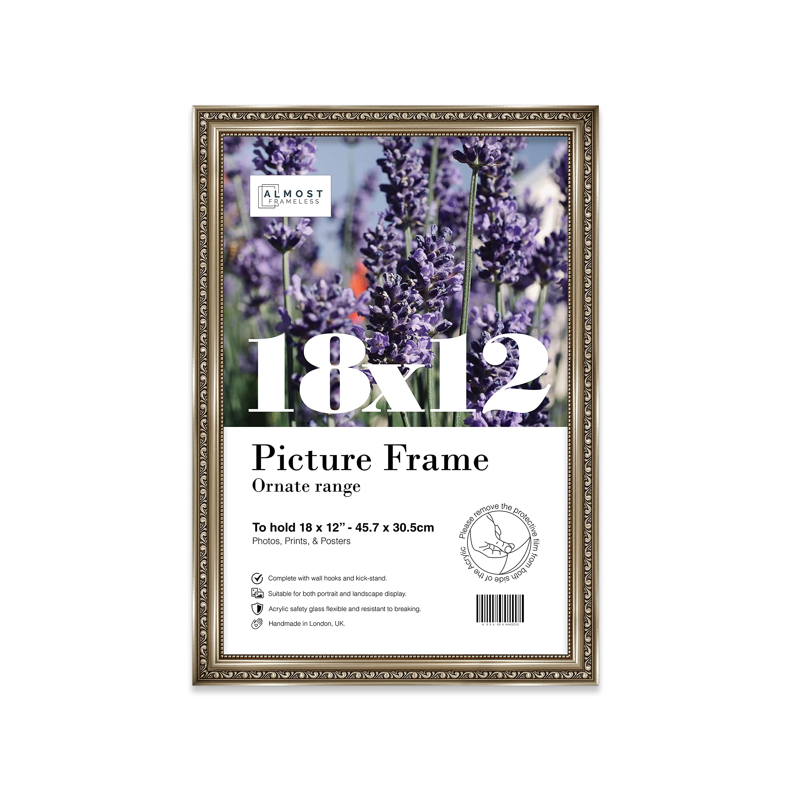 Almost Frameless Gunmetal Picture Frame 18X12 Gunmetal Ornate Picture Frame 18"X12"(45.7X30.5cm) Poster, Photo, Artwork, Or Print. Baroque Style Portrait And Landscape Display With Wall Hooks