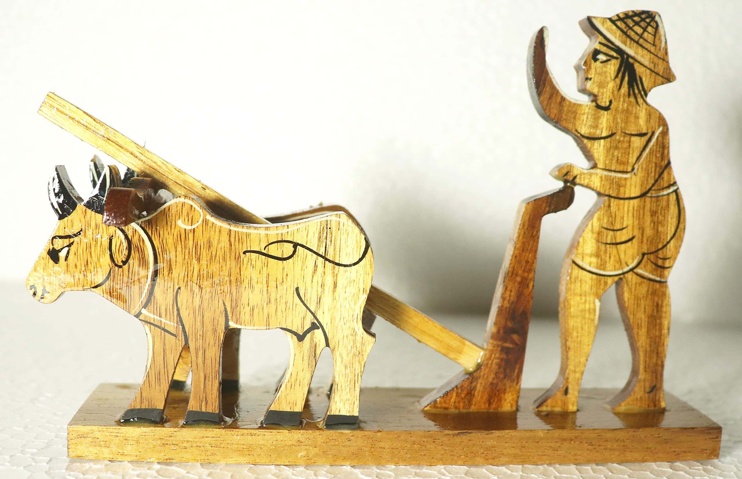 Bankura Traditional Art Center, Farmar Boy Wooden handicrafts Showpiece Table Decoration and Wall Mounted Home Decor Toy for Kids 17 cm Length, Clear,1 in The Box