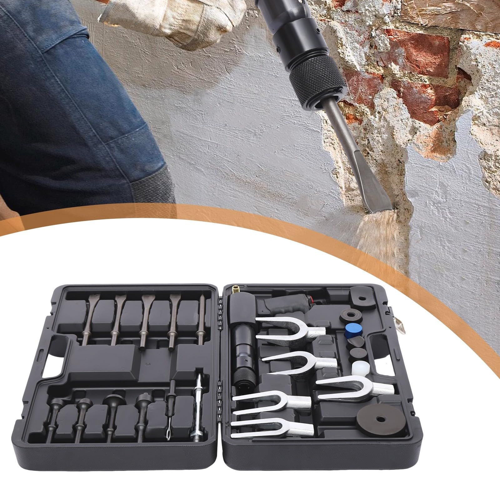 Druckluftmeißel Druckluft Hammer Air Hammer Presslufthammer Meißelhammer Druckluft Werkzeug Druckluftwerkzeug Set mit Koffer 9 kg für Auto Reparatur Karosserie Ausbau