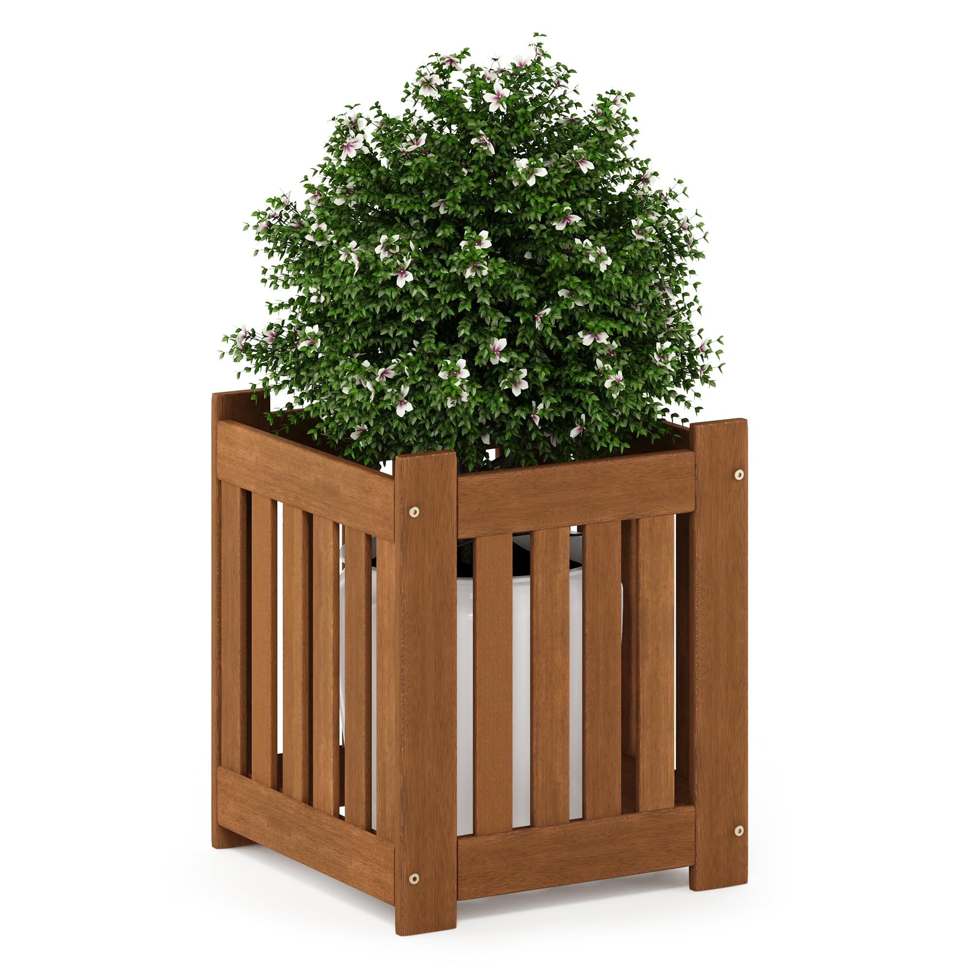 Furinno TIOMAN - Fioriera in legno massiccio, cubo da giardino, in olio di teak, per interni ed esterni, giardino, patio, balcone, legno chiaro