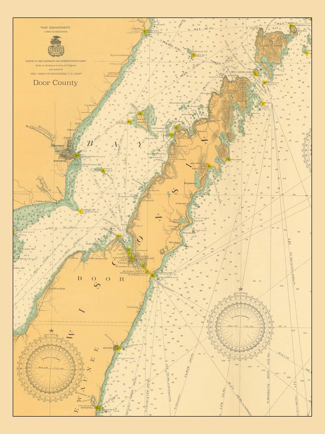 Door County 1917 - Vintage Map Reproduction - Nautical Decor - Wall Art (18x24)