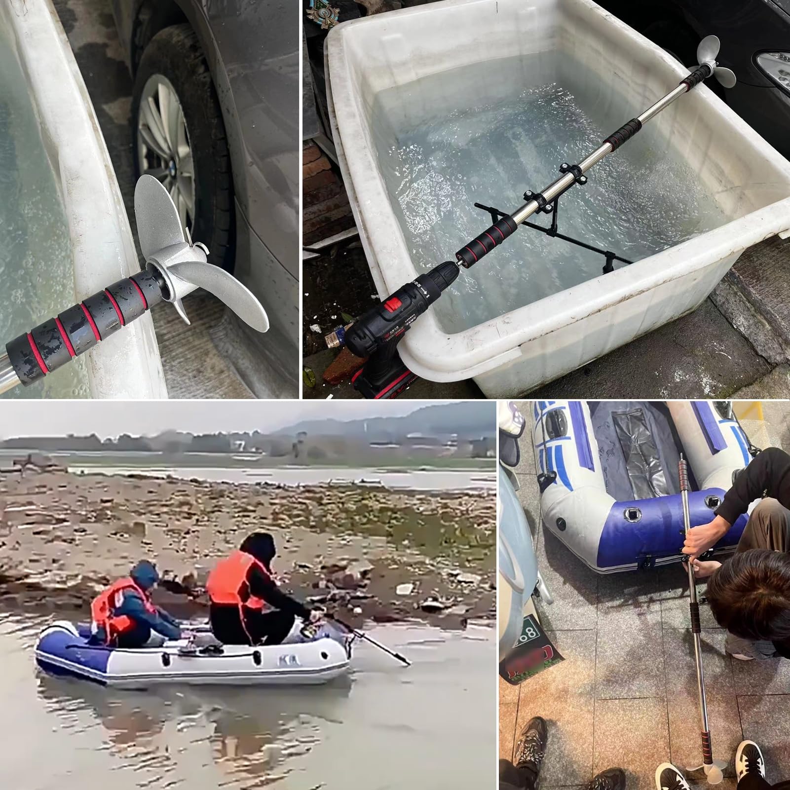 Motore Fuoribordo Motore Elettrico per Canoa/Kayak, Elica Subacquea Orientabile Alimentata da Trapano, Remo di Emergenza per Barca con Supporto, Motore di Bordo(Length 1m/3.3ft)