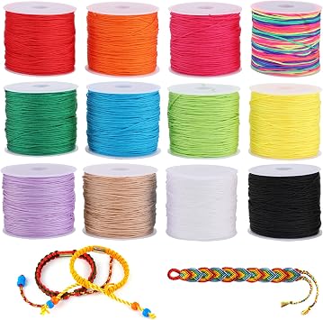 12 Rolls 33 Yards Nylon String for Bracelets, 0.8mm Chinese Knotting Nylon Cord for Jewelry Making, Satin Thread Cord for Beading, Kumihimo, Necklace, Macrame Craft, Keychains Lanyards