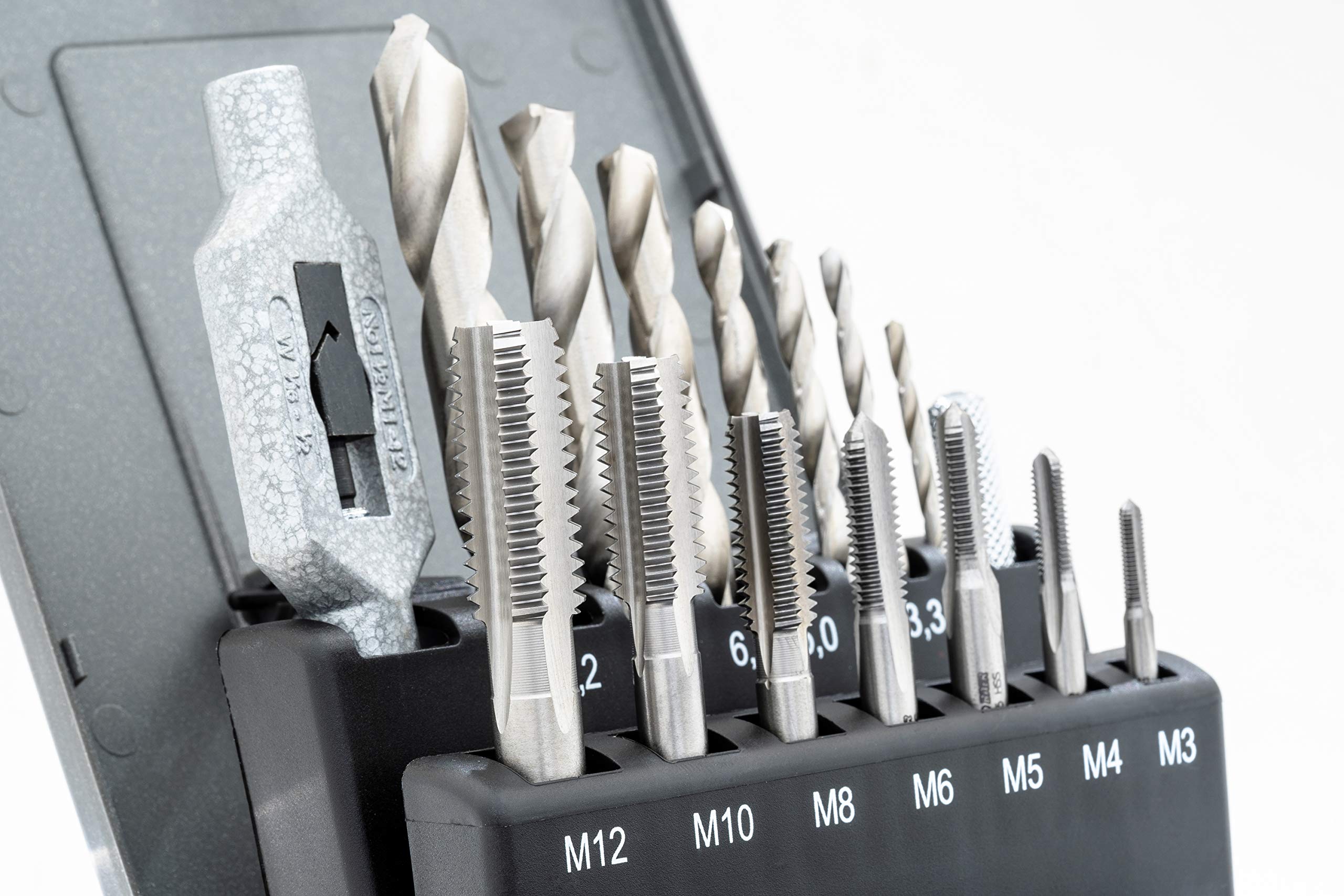 BaerCoil BAER - Set di maschi filettati HSS: maschio, a nucleo, punte per trapano M 3-12, punte elicoidali, set di punte filettate