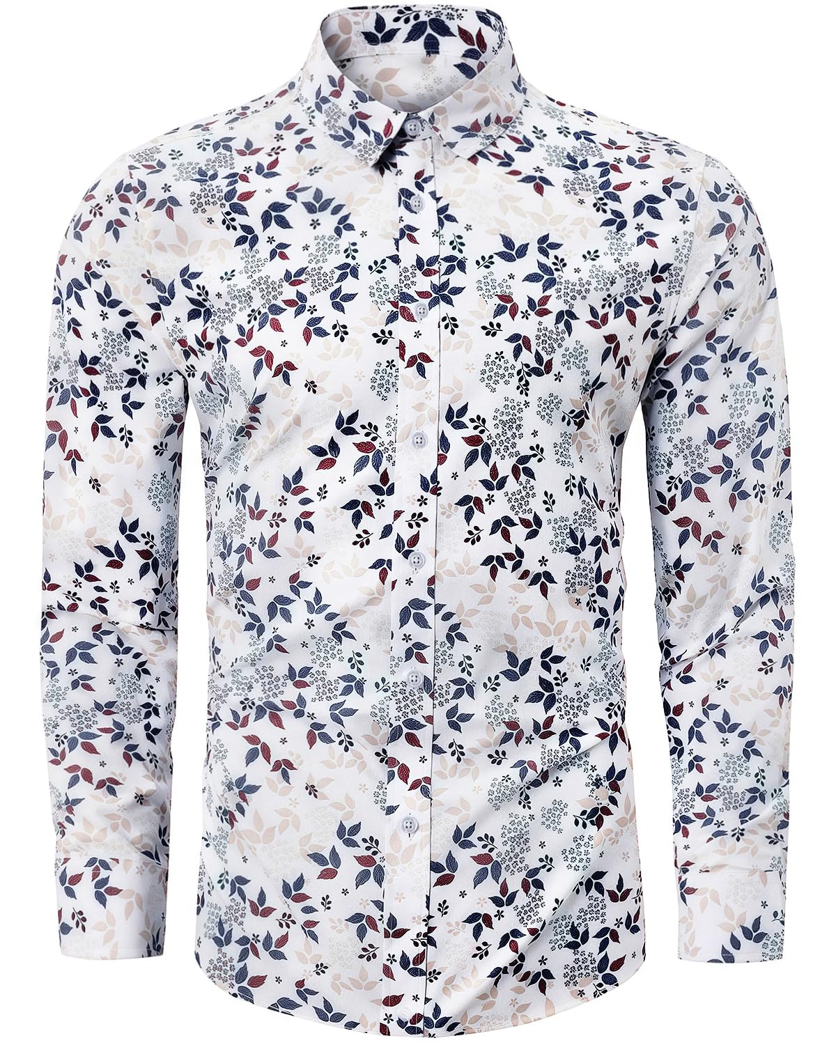 TUNEVUSE Mens Long Sleeve Floral Dress Shirt Flowered Pattern Print Button Down Shirts Cotton