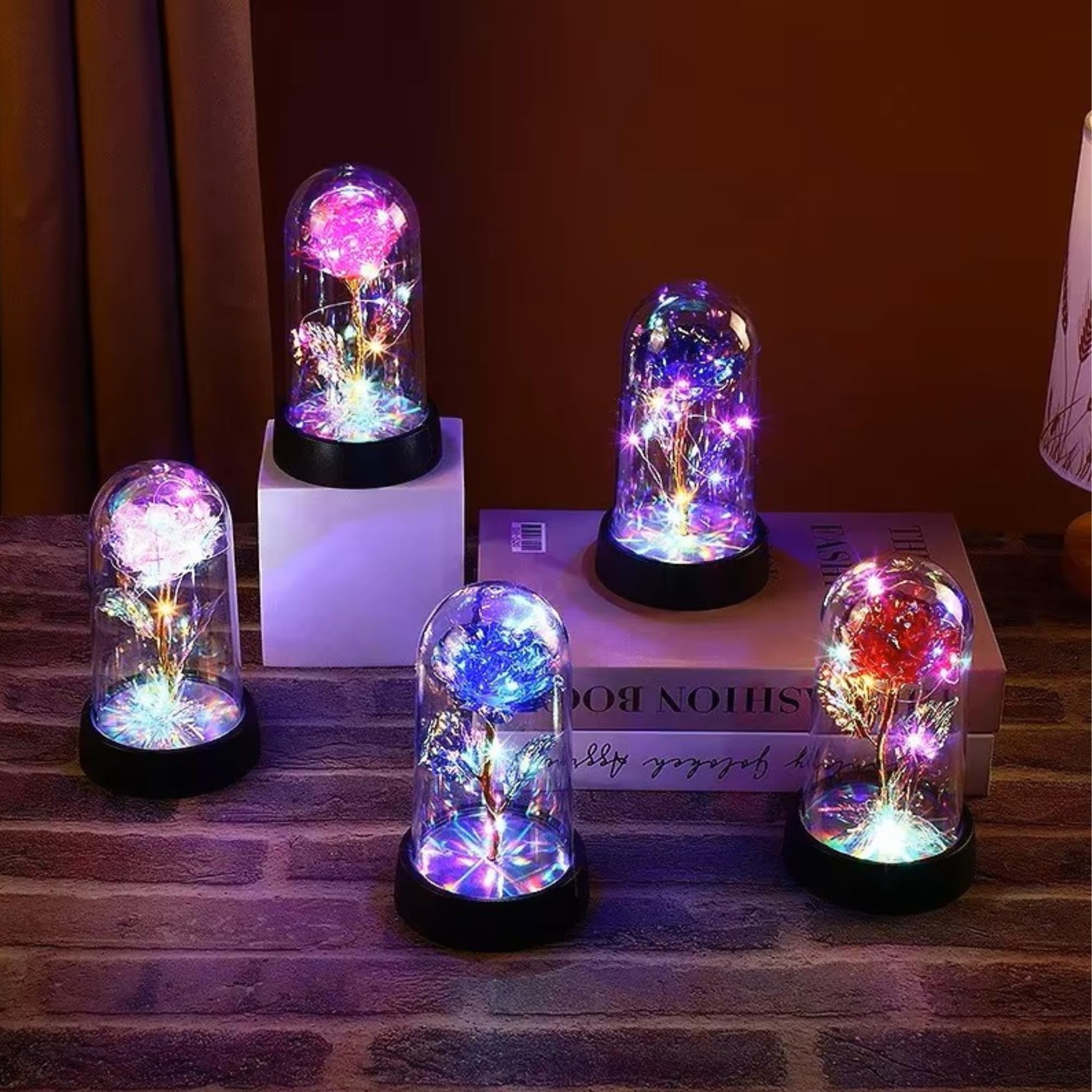 HUMAIZAR Glass Dome Artificial Rose, Romantic Valentine's Day, Wedding Decoration, LED Rose for Home Décor, Creative Floral Arrangement for Loved Ones - White 1