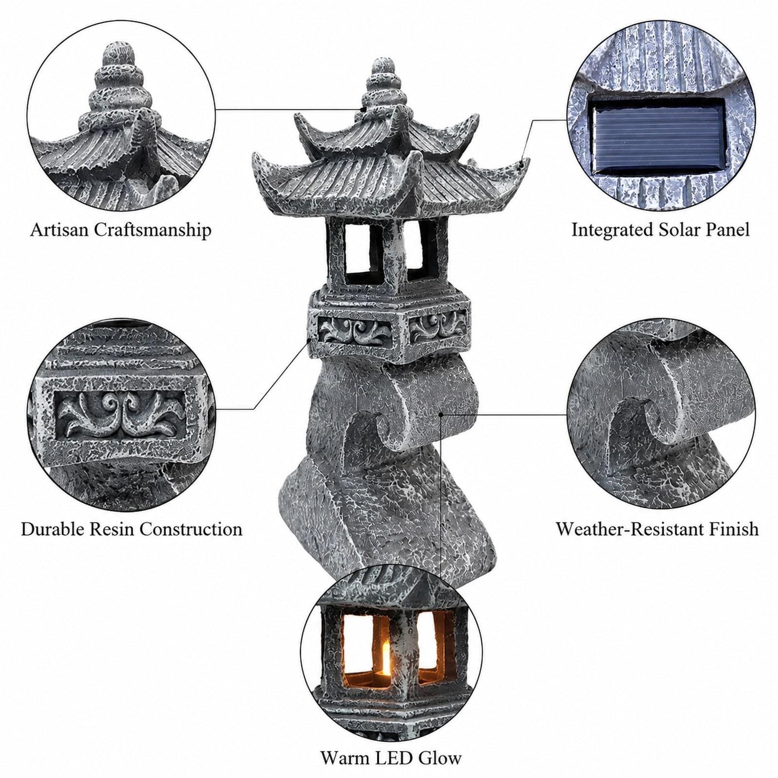 Estatua de Jardín, Linterna Solar, Escultura Tradicional China en Resina Resistente a La Intemperie, Ideal para, 15cm X 10cm X 32.5cm