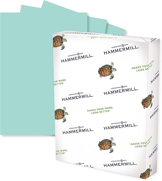 Hammermill Colored Paper, 20 lb Turquoise Printer Paper, 8.5 x 11-1 Ream (500 Sheets) - Made in the USA, Pastel Paper, 103820R