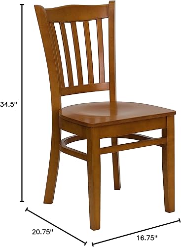 Miniatura 2 de BizChair Paquete de 2 sillas de restaurante de madera de cerezo con respaldo de listones verticales, asientos de hospitalidad
