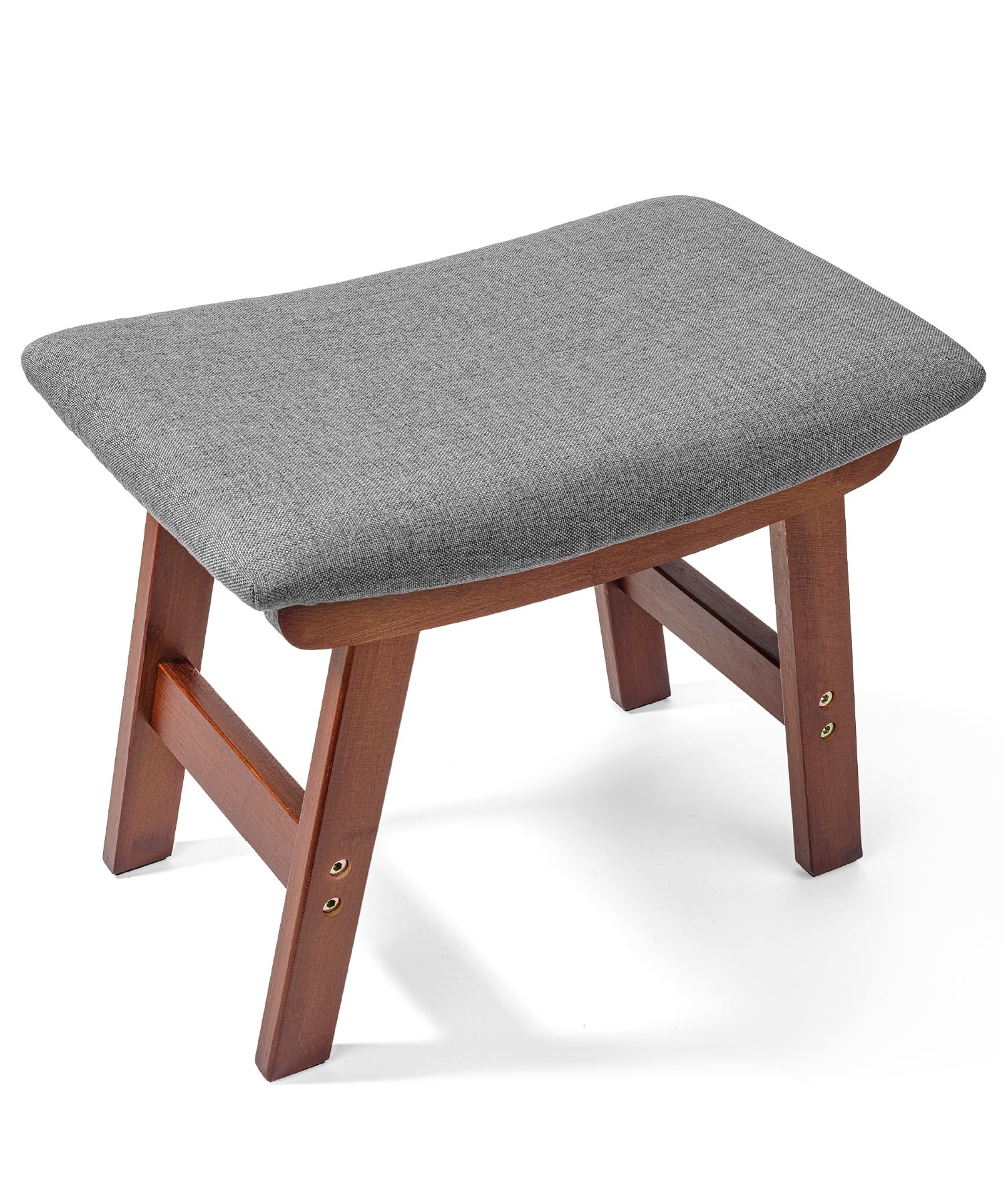 BAMBOO LAND- Bamboo Foot Stools Ottoman, Gray Cushion & Brown Wood Legs, Small Ottoman Foot Rest for Couch