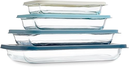 Miniatura 19 de COOK WITH COLOR - Juego de 8 piezas de refractarios profundos de vidrio con tapas de plástico, para hornear y almacenar alimentos, aptos para