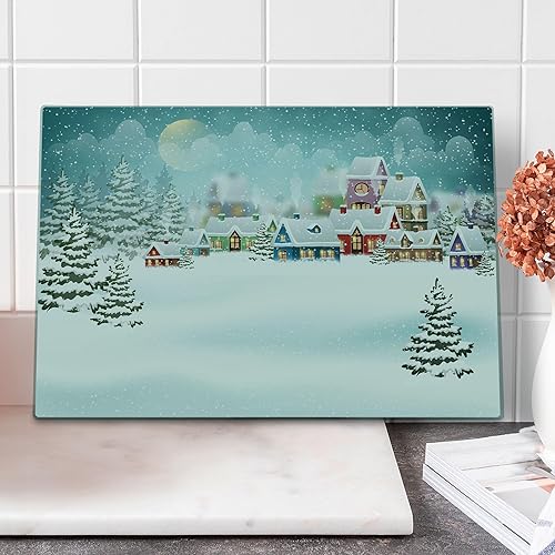 Miniatura 6 de Ambesonne Tabla de cortar de invierno, diseño de muñeco de nieve feliz, estilo de dibujos animados, tema de Feliz Navidad, tabla decorativa de